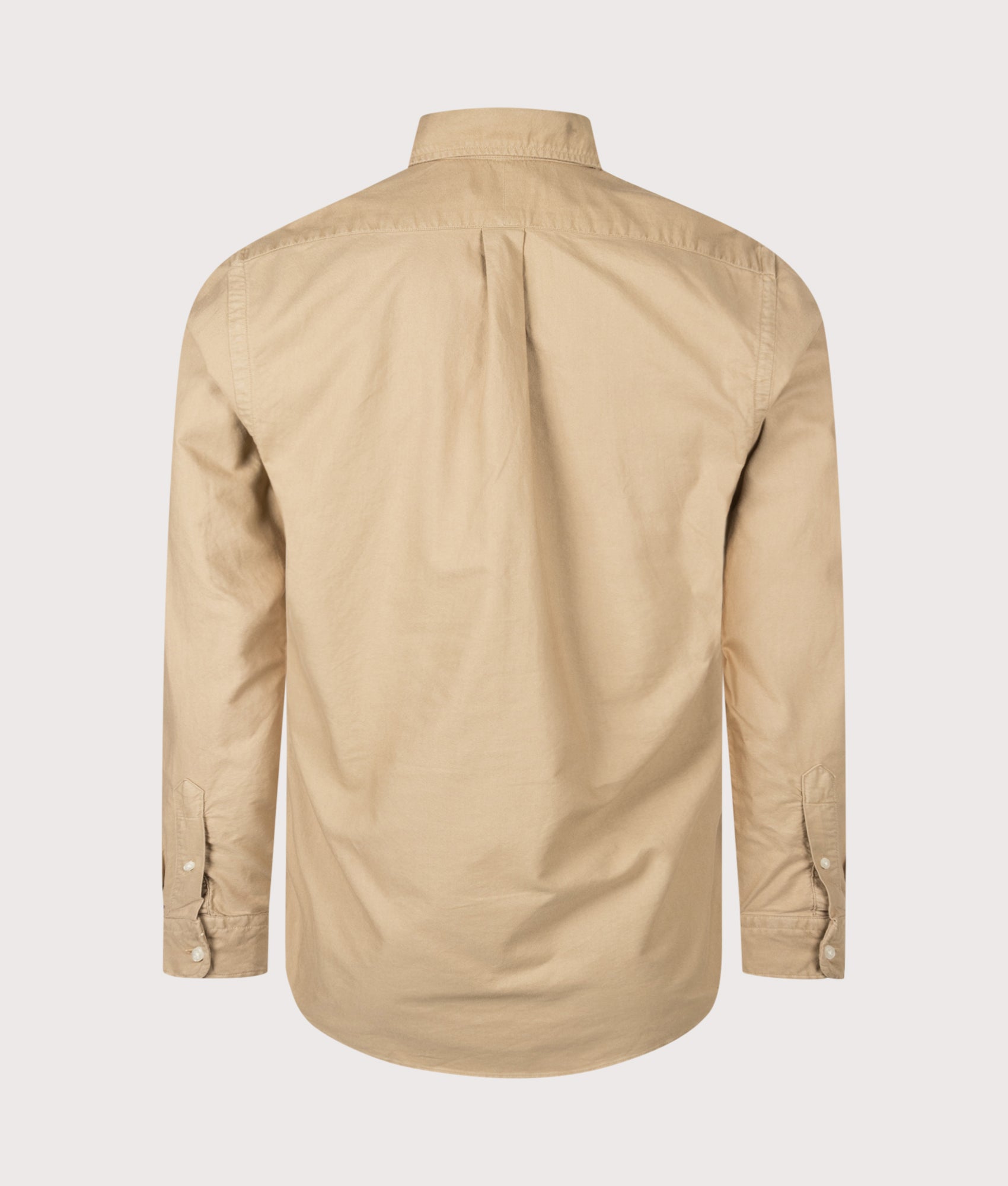 Polo Ralph Lauren Custom Fit Garment-Dyed Oxford Shirt in Cafe Tan at EQVVS Menswear. Back shot.