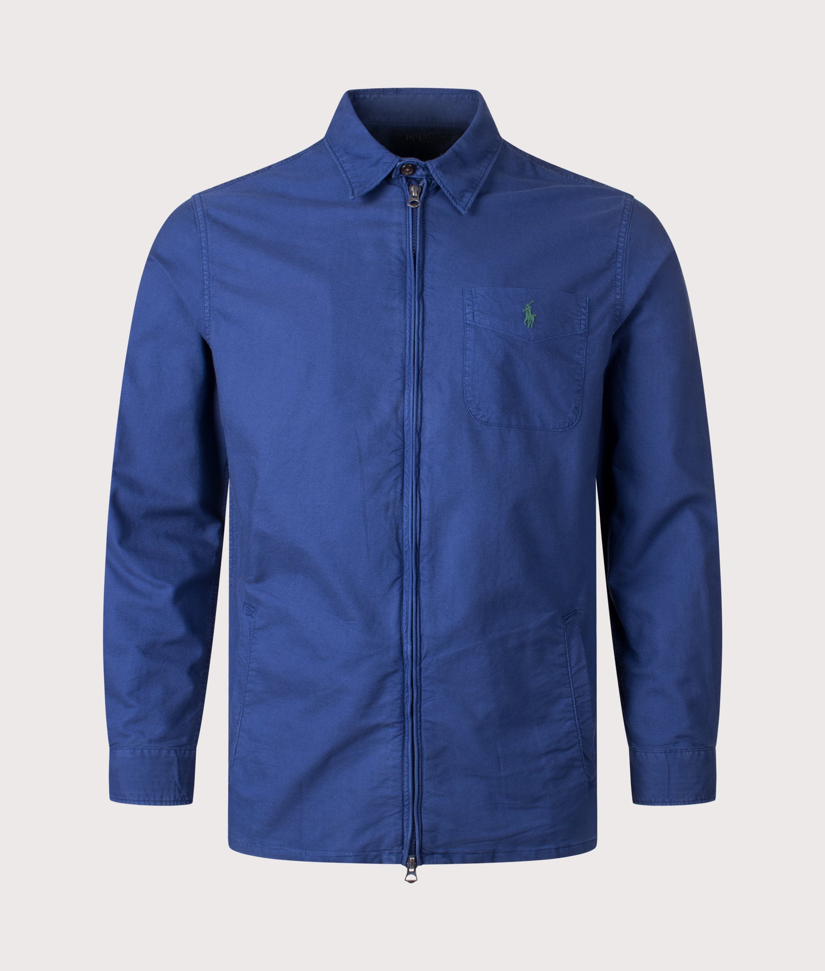 Garment-Dyed Oxford Overshirt in Freshwater | 100% Cotton | Polo Ralph Lauren | EQVVS | Front shot 