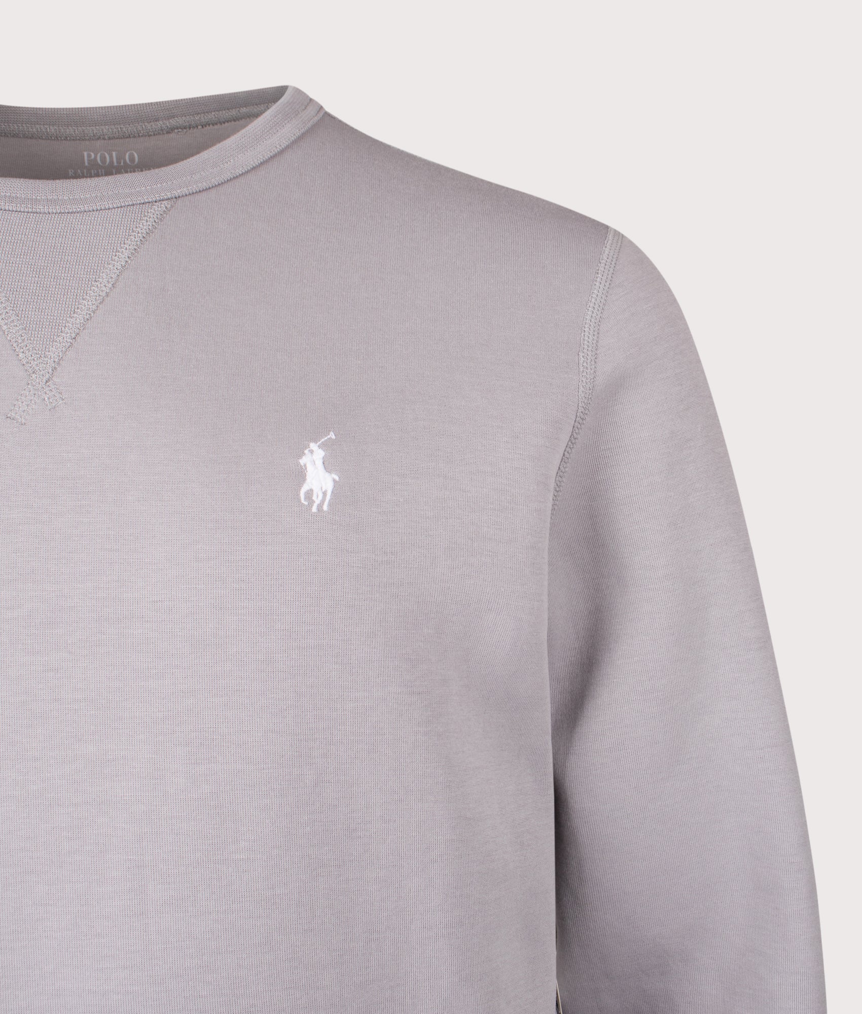 Double-Knit Sweatshirt in Soft Grey | Polo Ralph Lauren | EQVVS | Front detail shot 