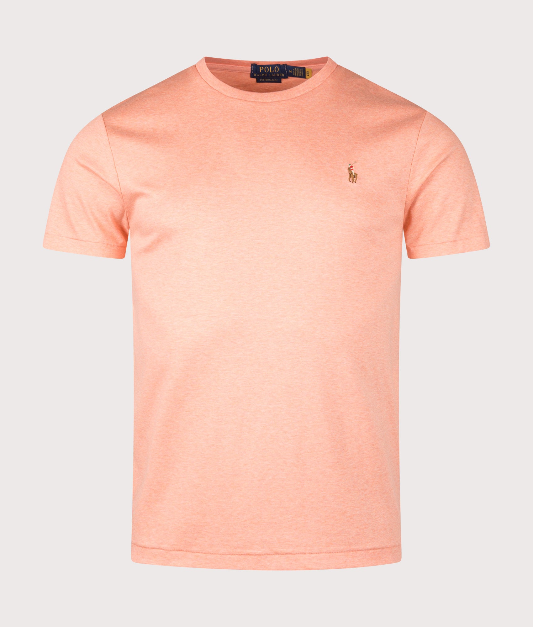 Custom Slim Fit Pima T-Shirt in Soft Orange Heather by Polo Ralph Lauren. Shot by EQVVS. Front Shot.