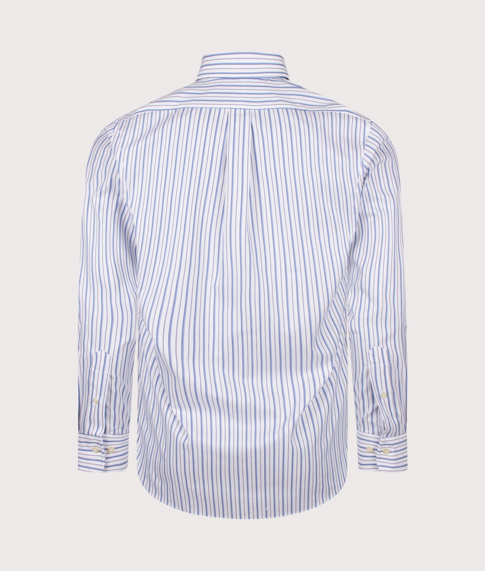 Polo Ralph Lauren Custom Fit Striped Pinpoint Oxford Shirt in White and Sky Blue stripe at EQVVS Menswear. Back shot.