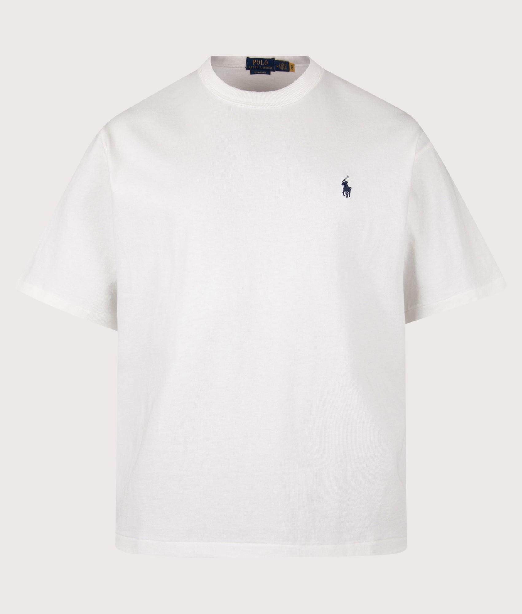 Polo Ralph Lauren Relaxed Fit Logo Jersey T-Shirt in Deckwash White at EQVVS Menswear. Front shot.