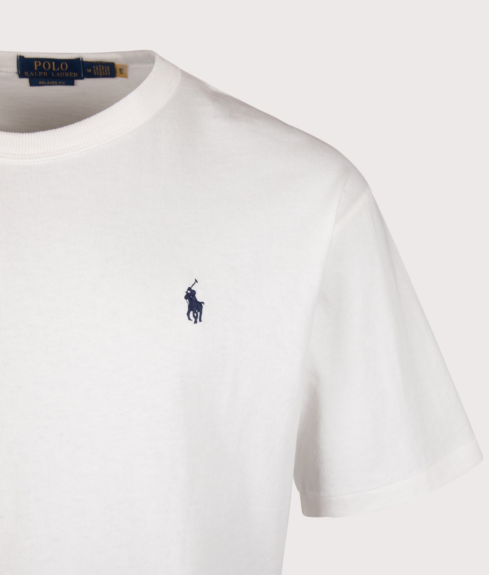 Polo Ralph Lauren Relaxed Fit Logo Jersey T-Shirt in Deckwash White at EQVVS Menswear. Detail shot.
