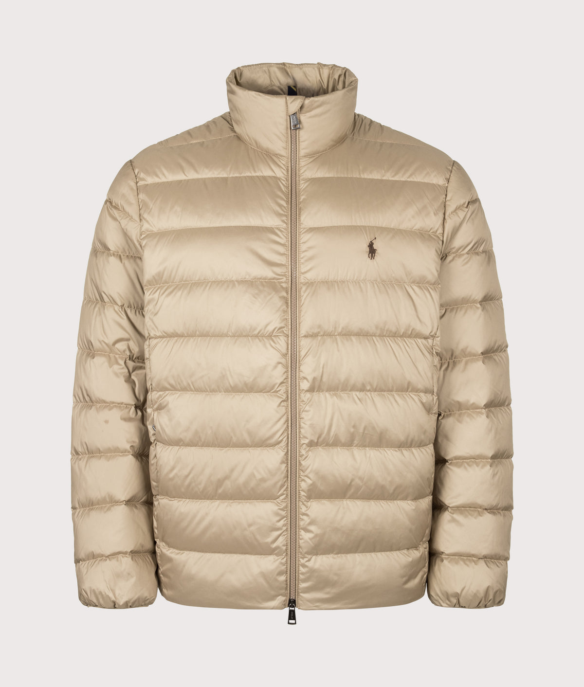 Polo Ralph Lauren The Colden Packable Down Jacket in Rl Khaki at EQVVS Menswear. Front shot.