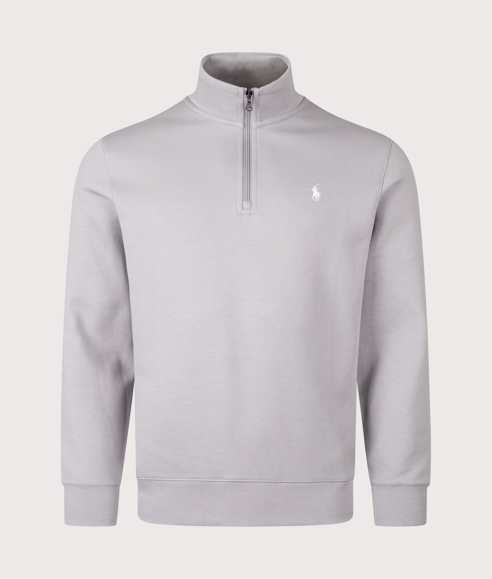 Double Knit Quarter Zip Sweatshirt in Soft Grey | Polo Ralph Lauren | EQVVS | Front shot 