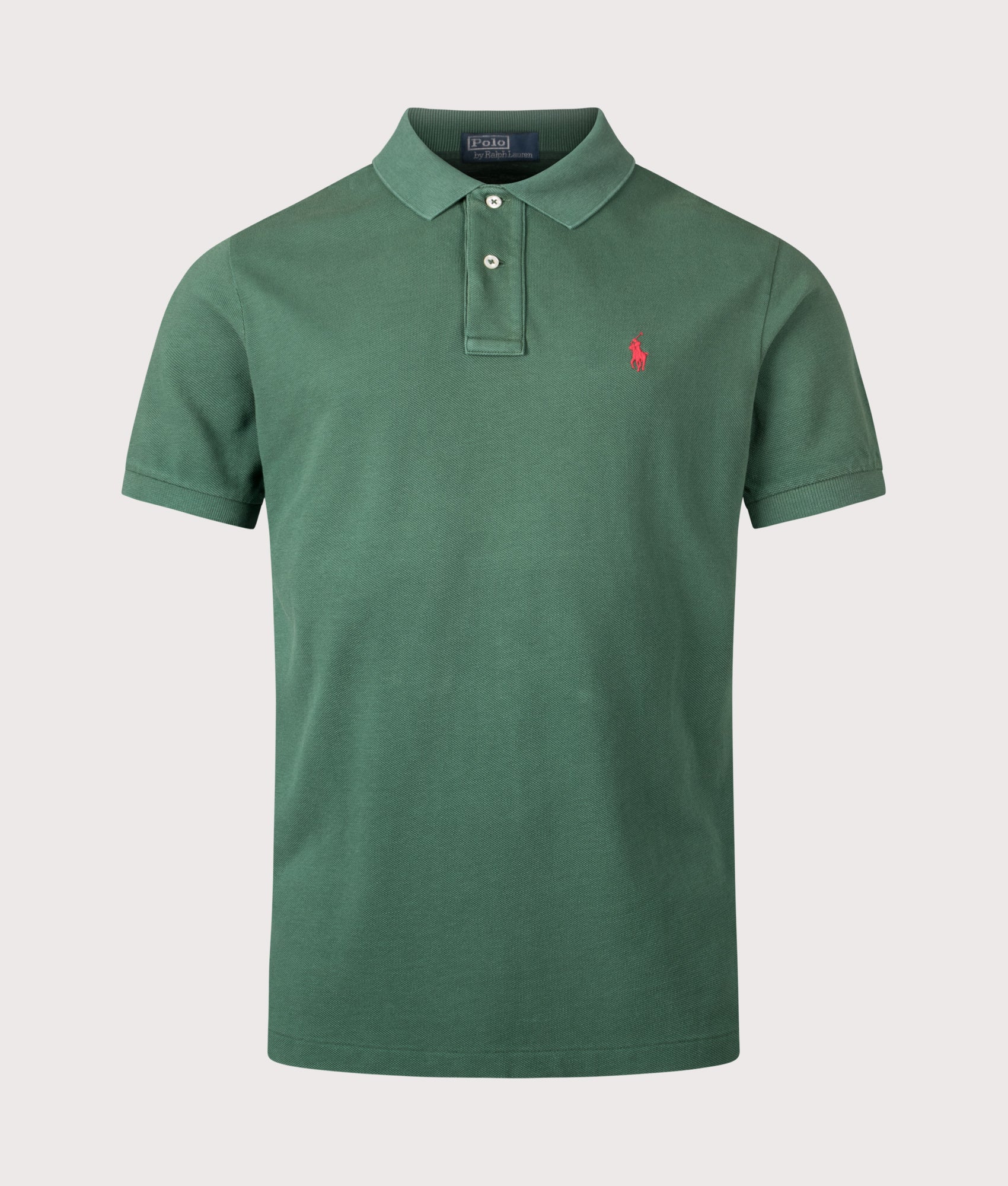 Polo Ralph Lauren Mesh Polo Shirt in Grass Green at EQVVS Menswear. Front shot. 