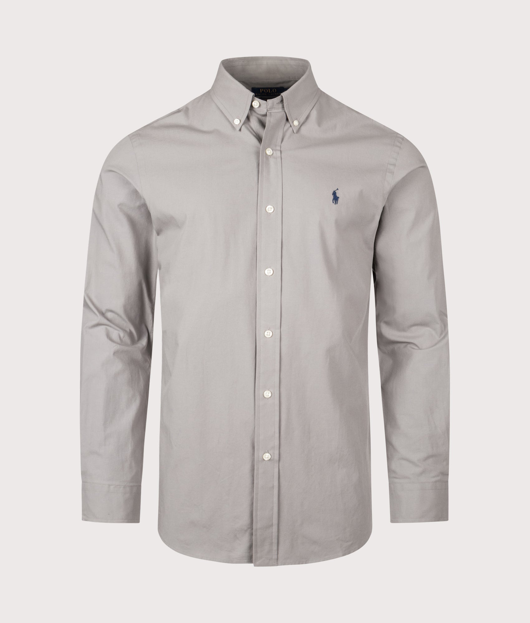 Custom Fit Stretch Poplin Shirt in Athletic Grey | Polo Ralph Lauren | EQVVS | Front shot 