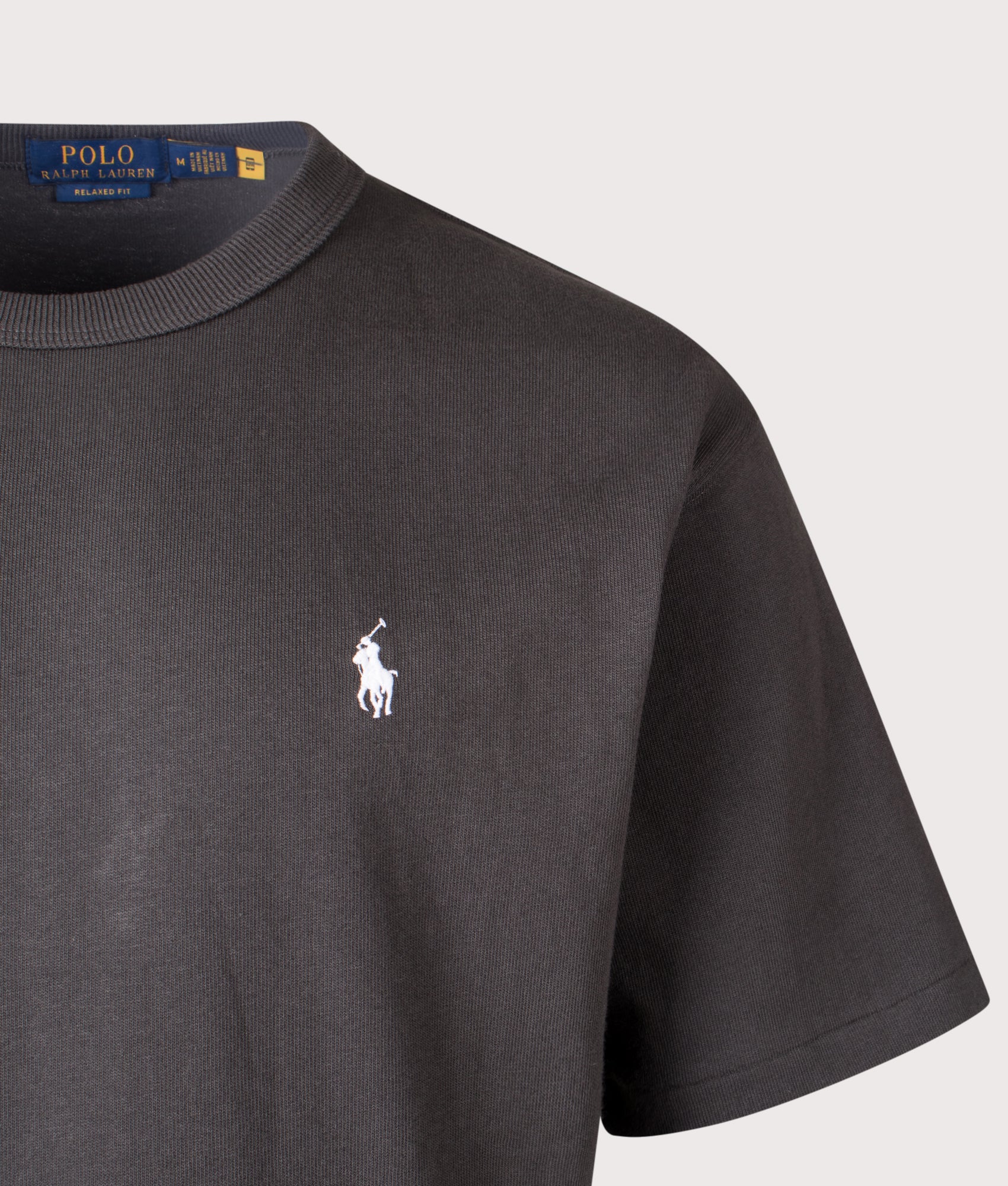 Polo Ralph Lauren Relaxed Fit Logo Jersey T-Shirt in Deep Grey at EQVVS Menswear.  Detail Shot.