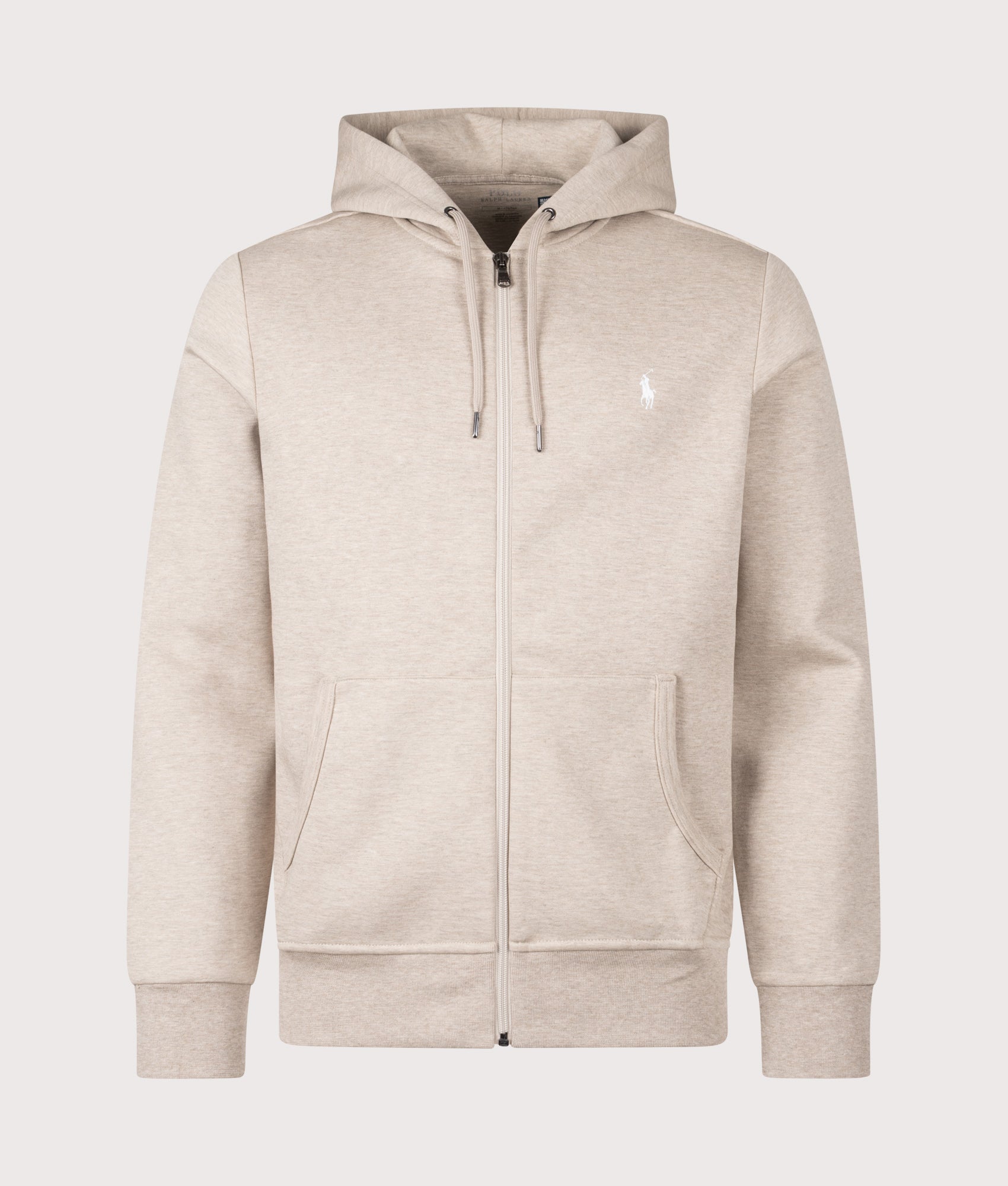 Zip Through Double Knit Hoodie in Tuscan Beige Heather | Polo Ralph Lauren | EQVVS | Front shot 