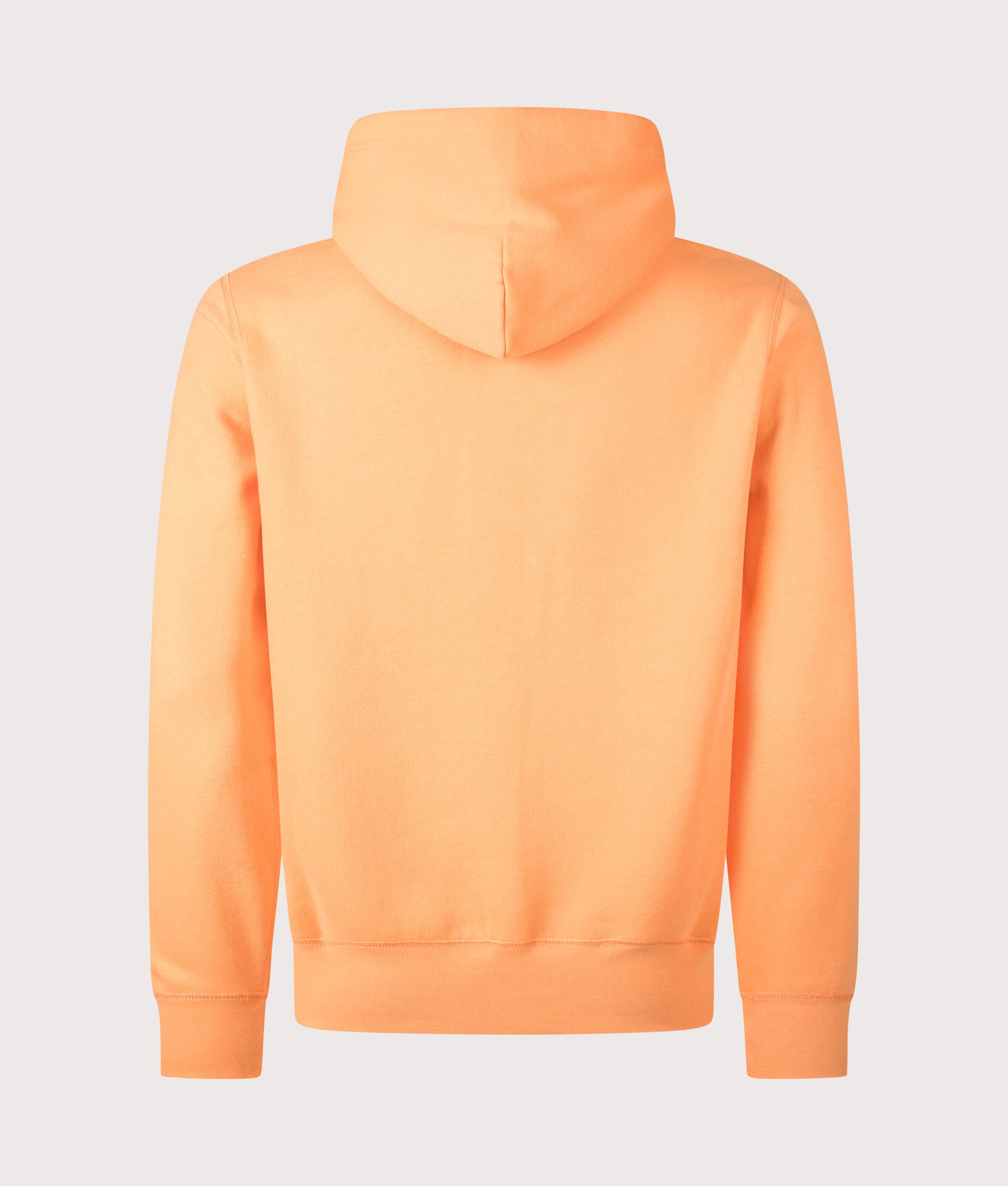 Relaxed Fleece Hoodie in Pompano Orange by Polo Ralph Lauren. Shot by EQVVS. Back shot.