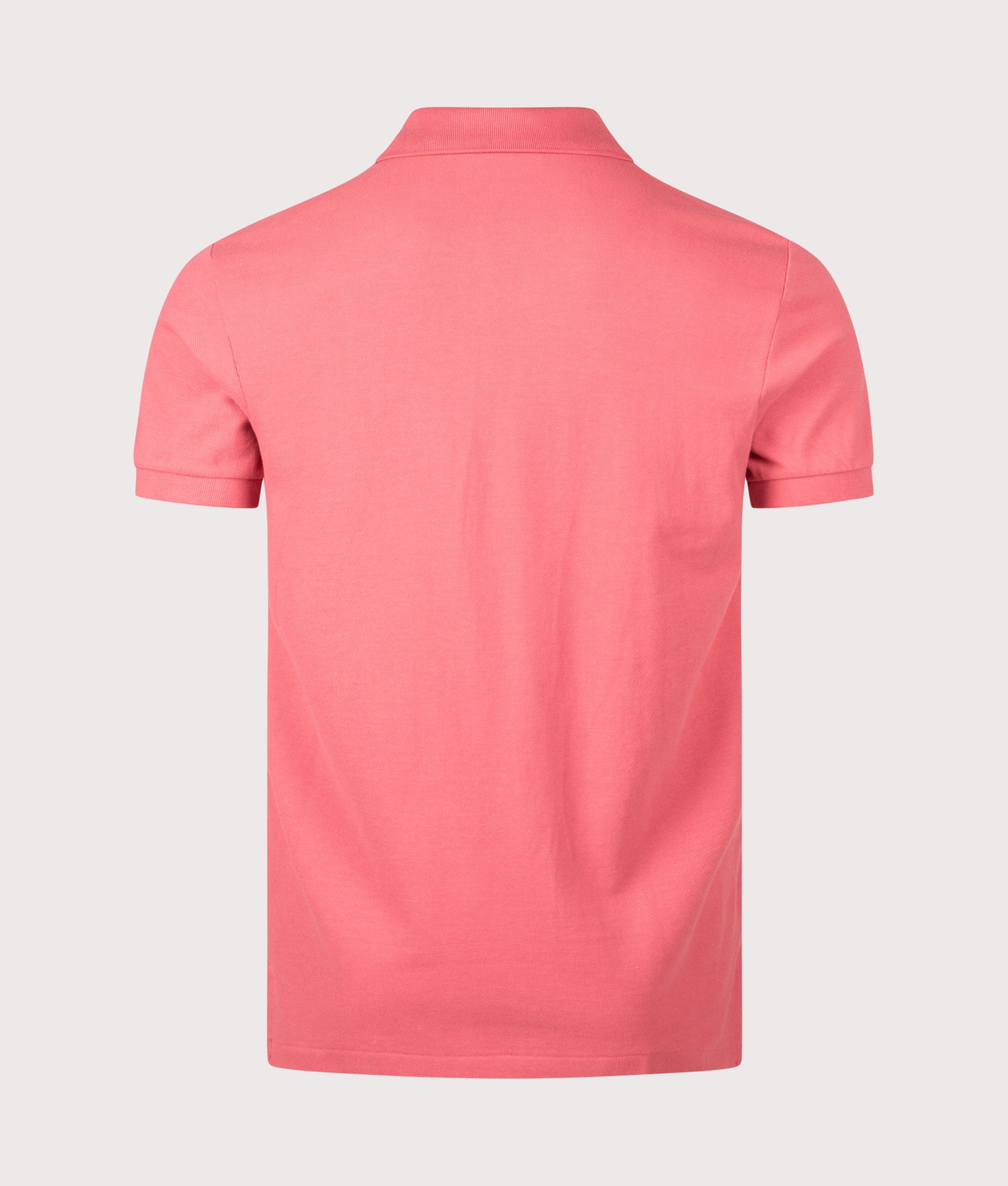 Custom Slim Fit Mesh Polo Shirt in Red Sky by Polo Ralph Lauren. Shot by EQVVS. Back shot.