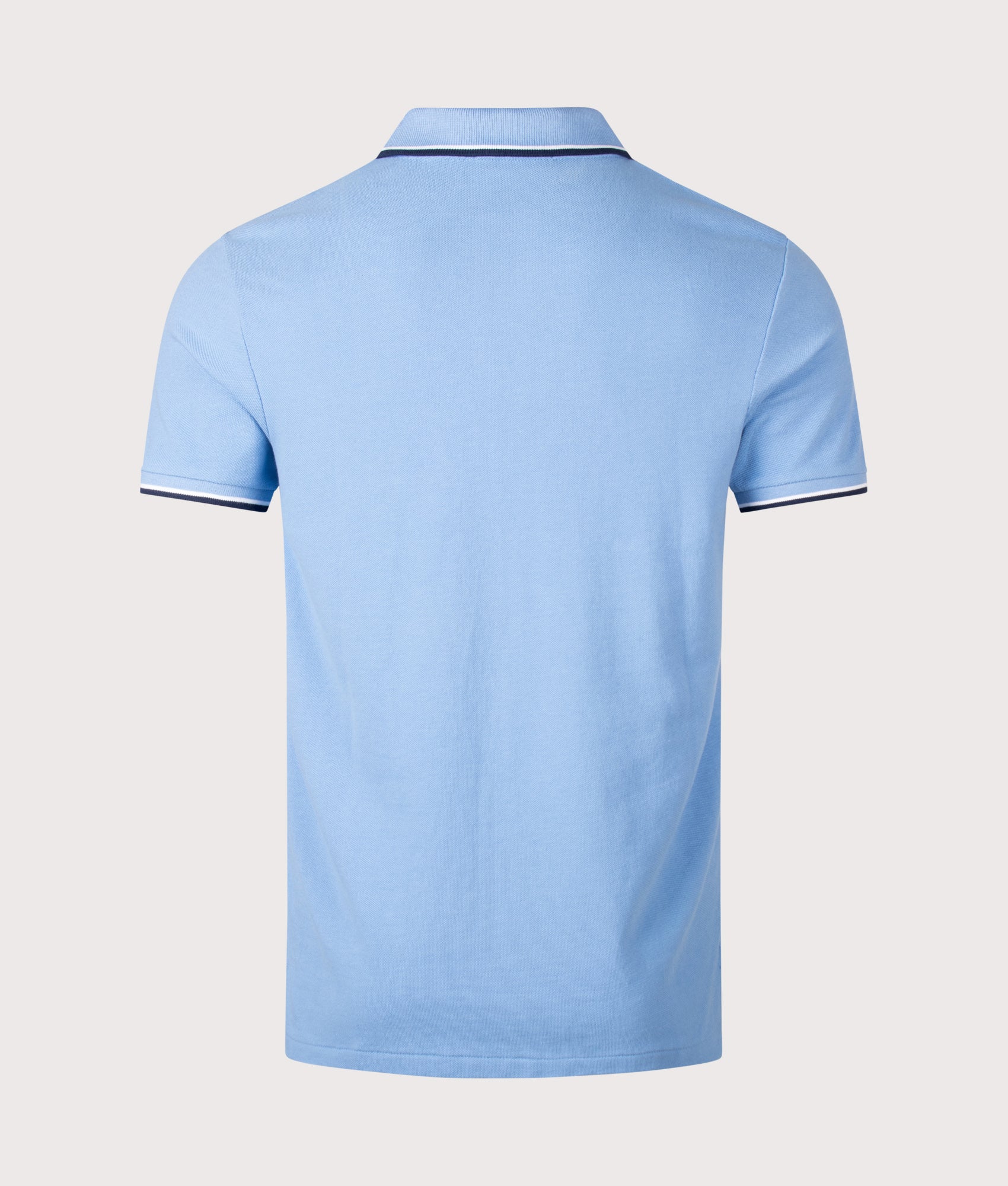 Custom Slim Fit Mesh Polo Shirt in Blue by Polo Ralph Lauren. Shot by EQVVS. Back shot.