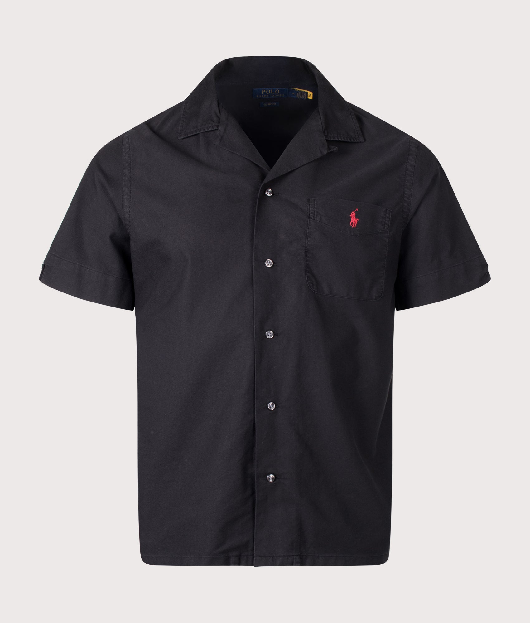 Polo Ralph Lauren Classic Fit Oxford Camp Shirt in Polo Black at EQVVS Menswear. Front shot.