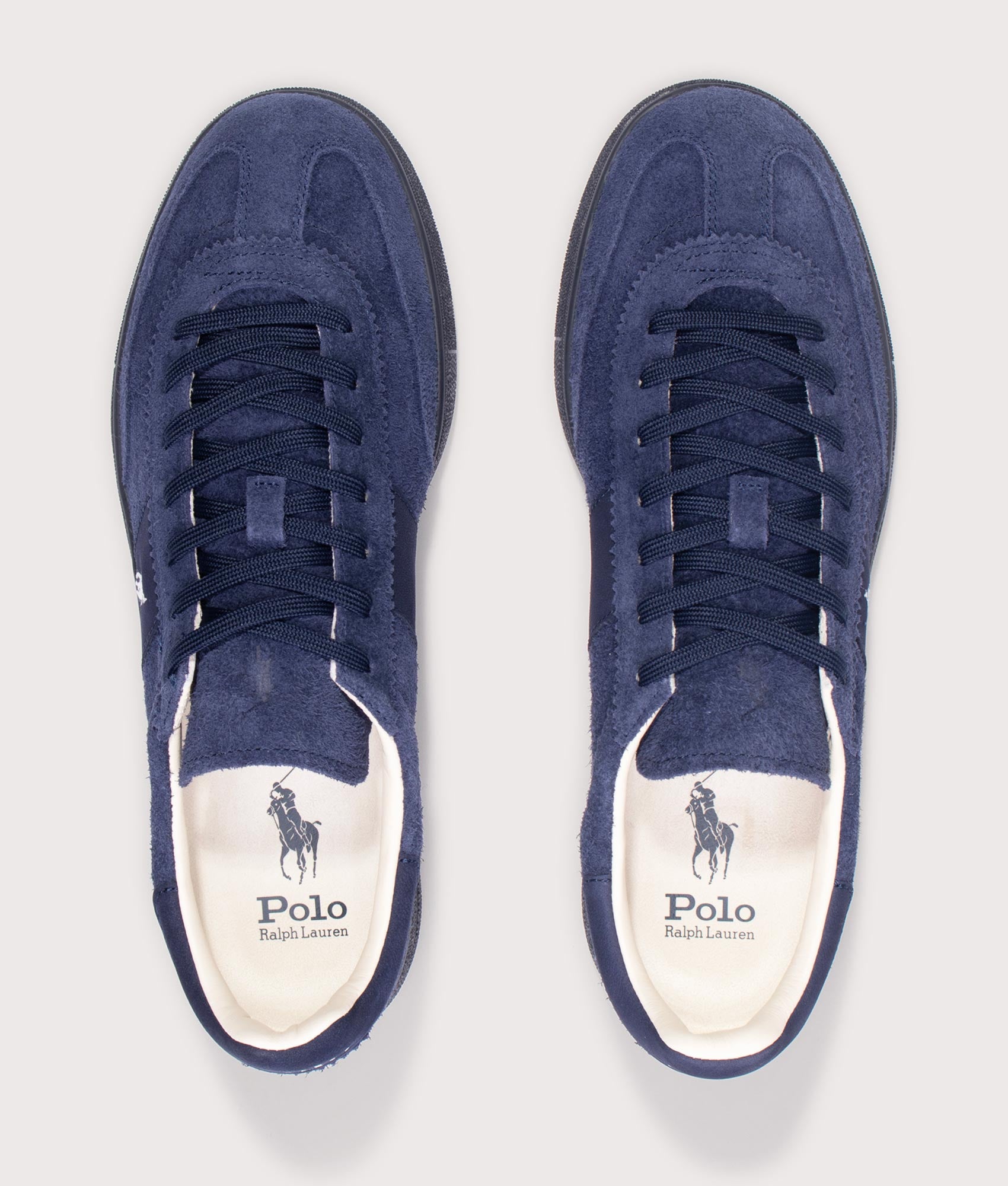 Polo Ralph Lauren Bedford Suede Sneakers in Tonal Navy at EQVVS Menswear. Top shot.