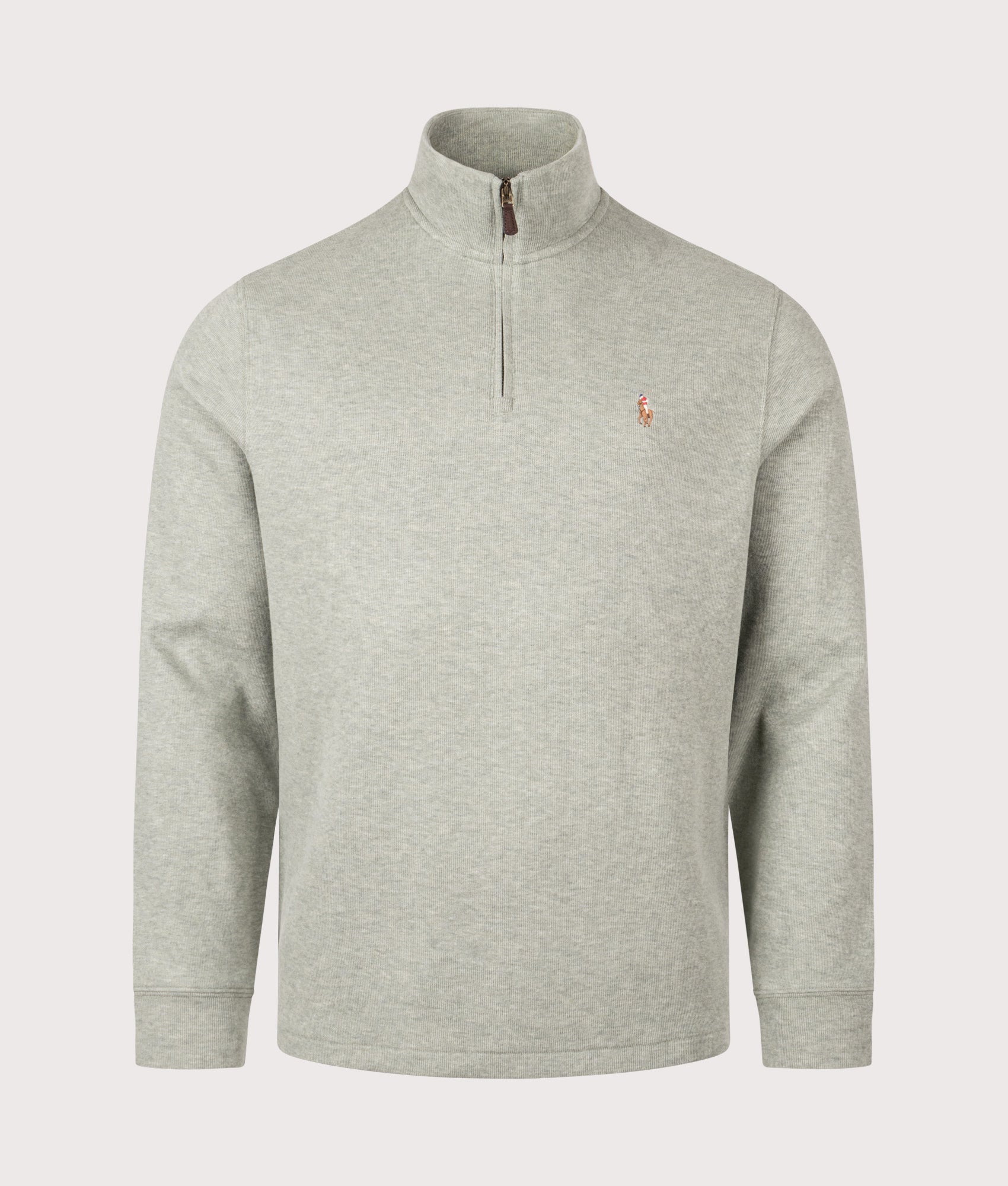 Polo Ralph Lauren Estate-Rib Quarter Zip Jumper in Greenery Heather at EQVVS Menswear. Front shot.