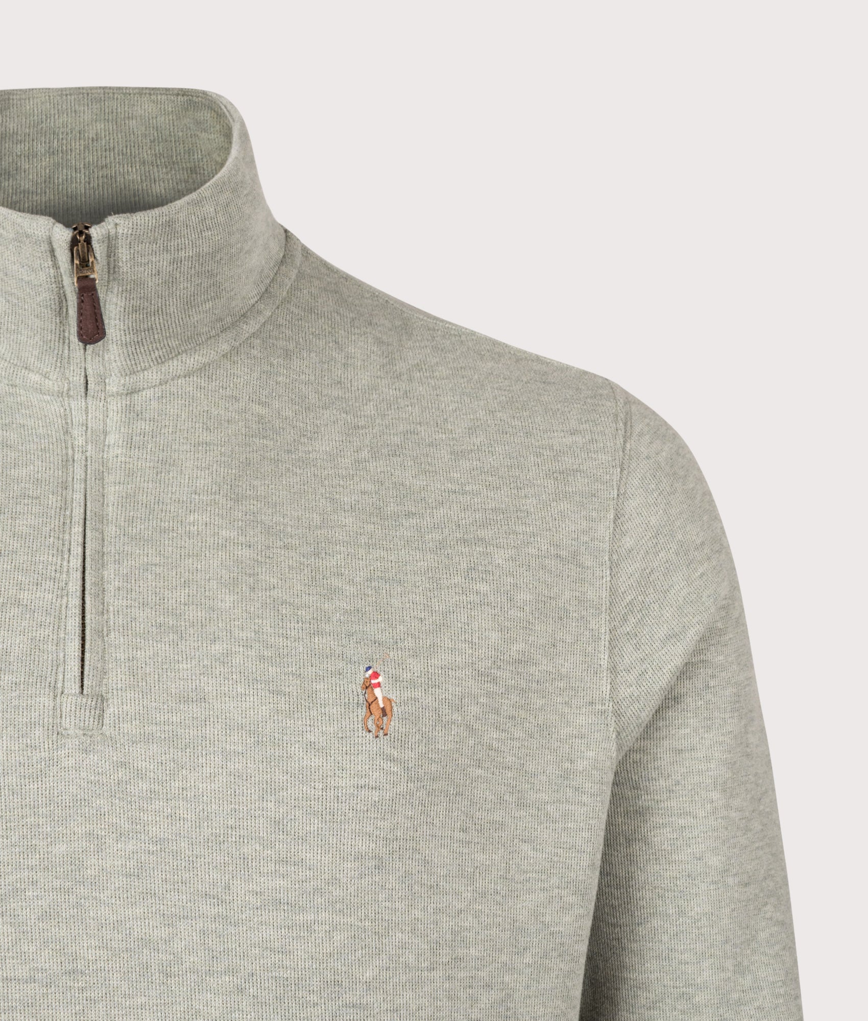 Polo Ralph Lauren Estate-Rib Quarter Zip Jumper in Greenery Heather at EQVVS Menswear. Detail shot.