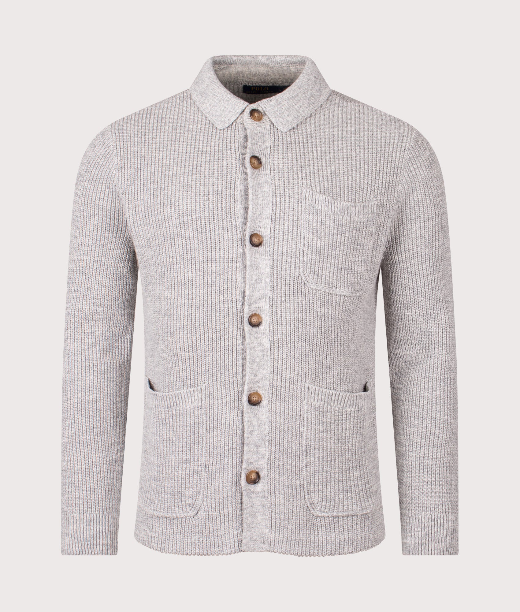 Textured Cotton Cardigan in Grey Combo | 100% Cotton | Polo Ralph Lauren | EQVVS | Front shot 