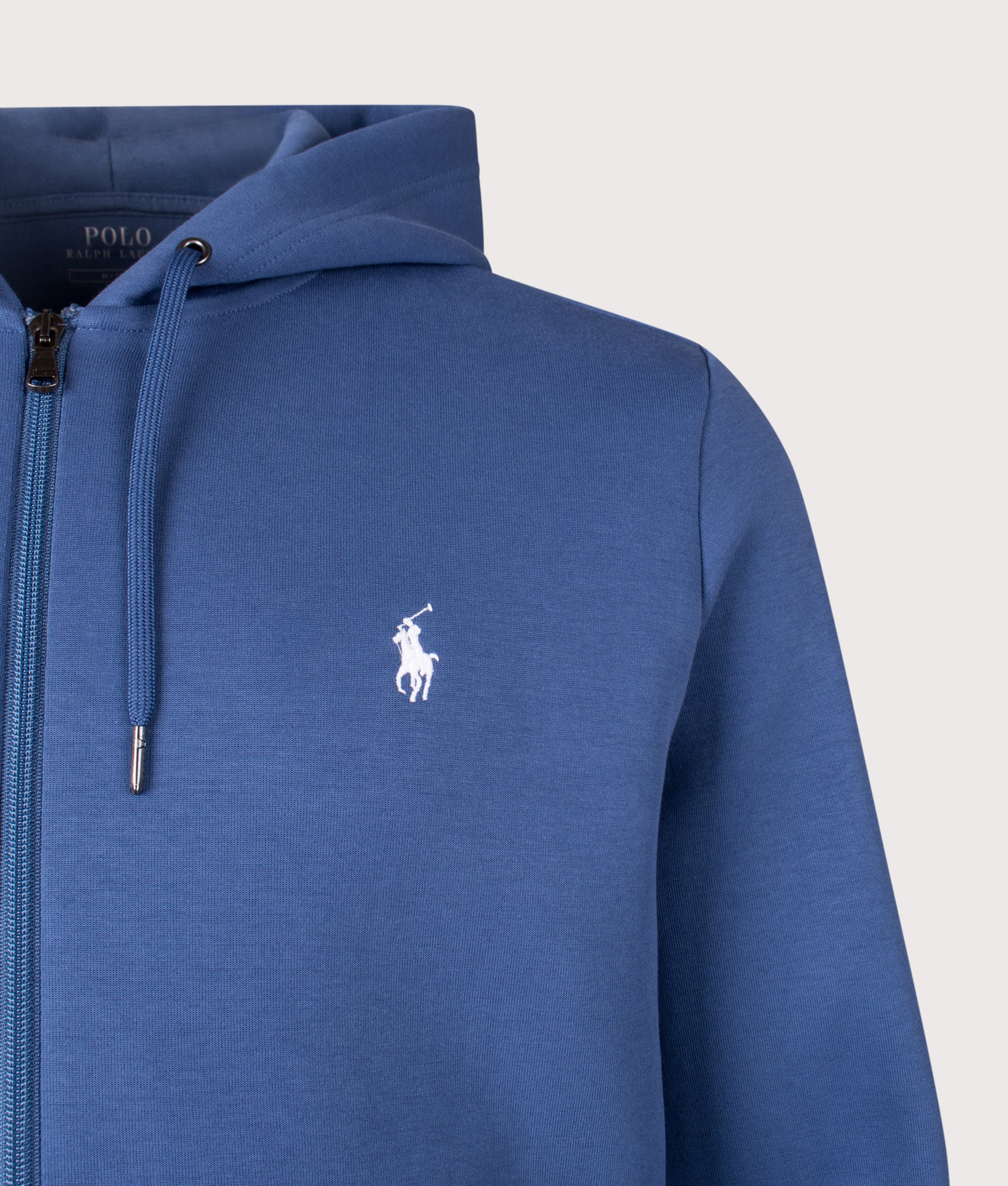 Zip Through Double Knit Hoodie in Night Navy | Polo Ralph Lauren | EQVVS | Front detail shot 