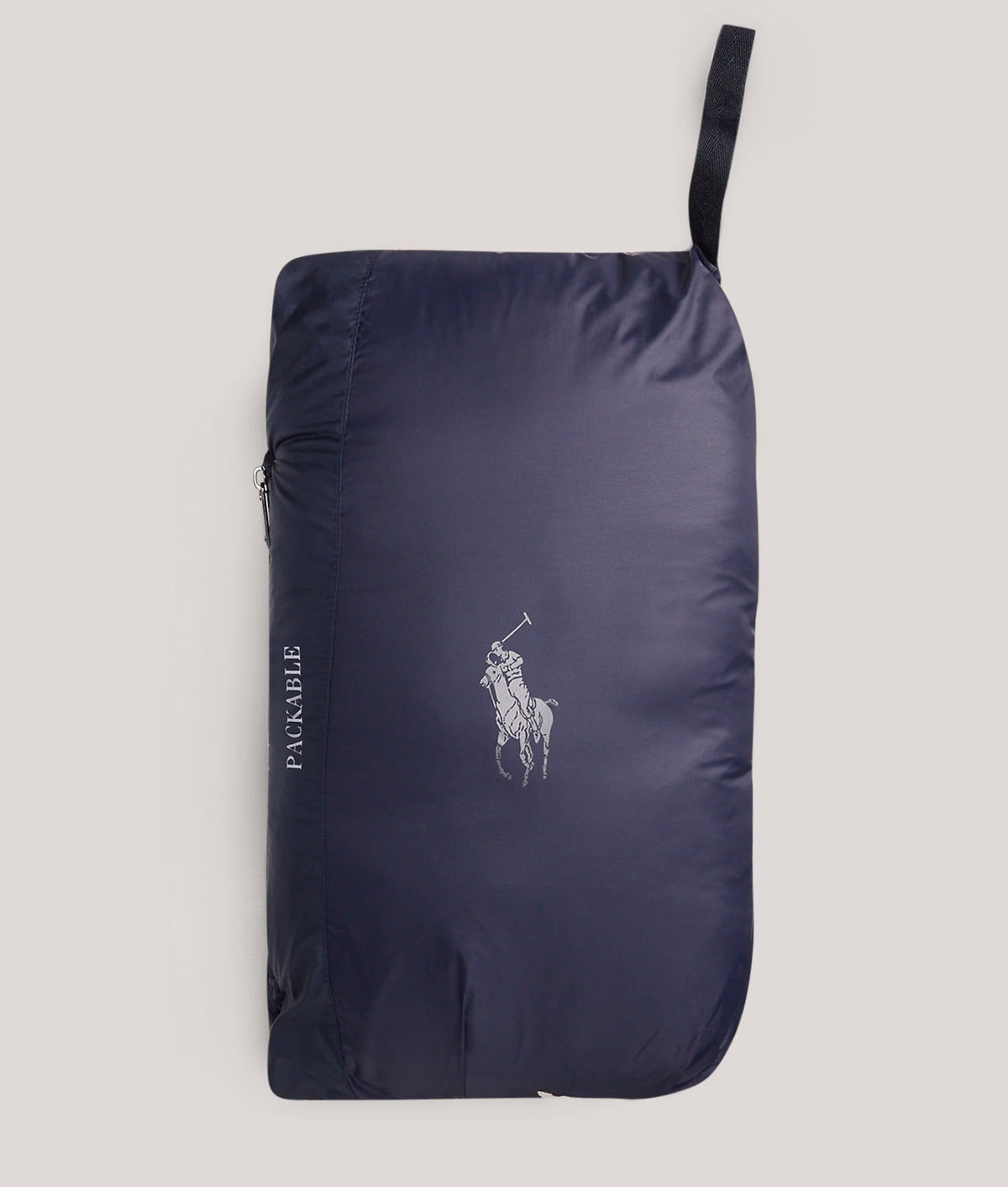 Polo Ralph Lauren The Colden Packable Down Jacket in Collection Navy at EQVVS Menswear. Packed shot.