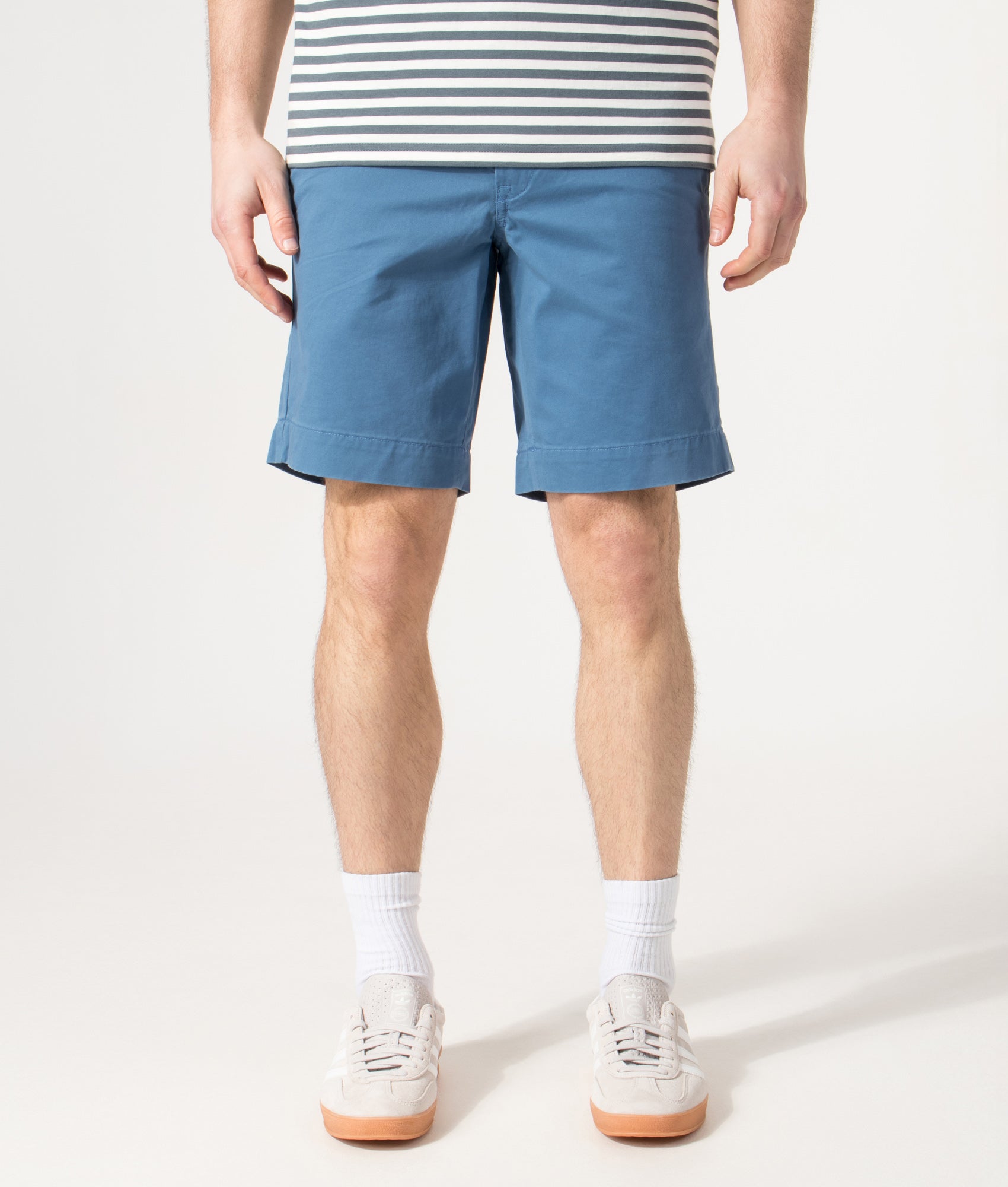 Polo Ralph Lauren Regular Fit Bedford Stretch Chino Shorts in Delta Blue at EQVVS Menswear. Model front shot.