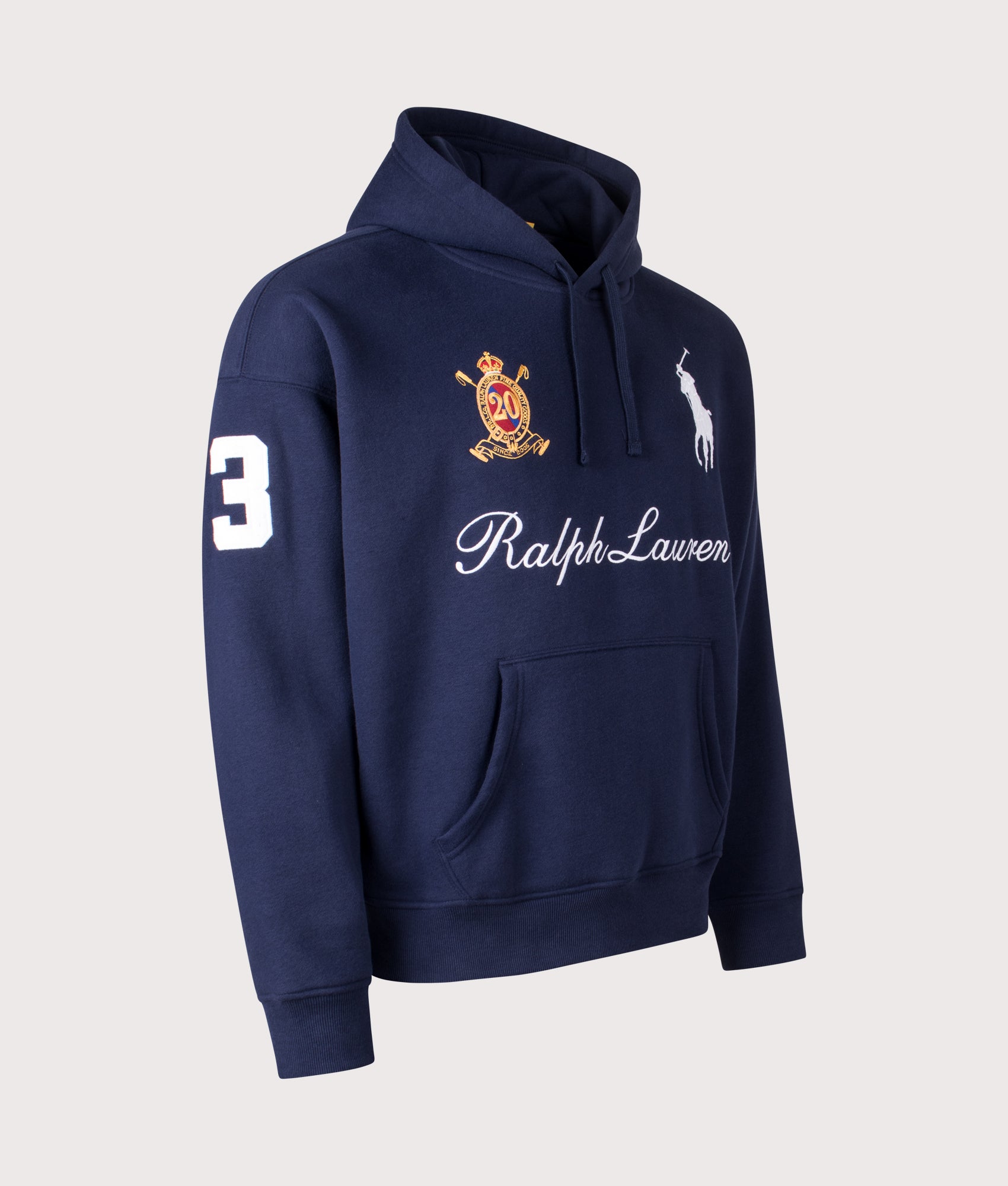 Relaxed Fit Big Pony 20th Anniversary Hoodie in Cruise Navy | Polo Ralph Lauren | EQVVS | Front angle shot 