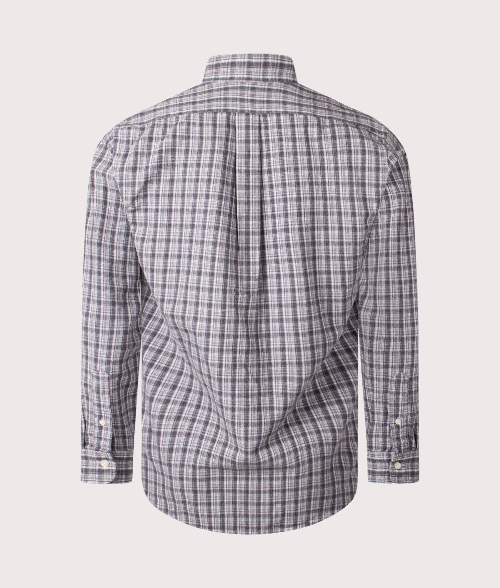 Polo Ralph Lauren Custom Fit Brushed Oxford Shirt in Grey Heather Multi at EQVVS Menswear. Back shot.