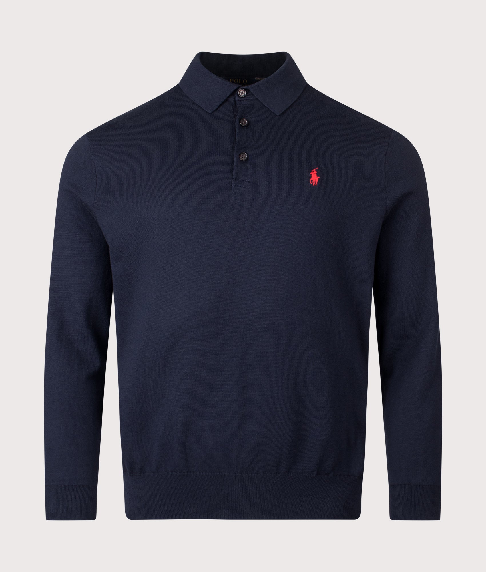 Polo Collar Knit Jumper in Hunter Navy | 100% Cotton | Polo Ralph Lauren | EQVVS | Front shot 