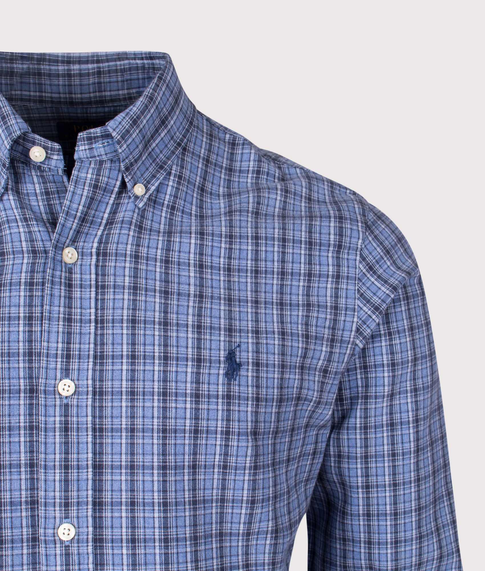 Custom Fit Brushed Oxford Shirt in Blue Heather Multi | 100% Cotton | Polo Ralph Lauren | EQVVS | Front detail shot 