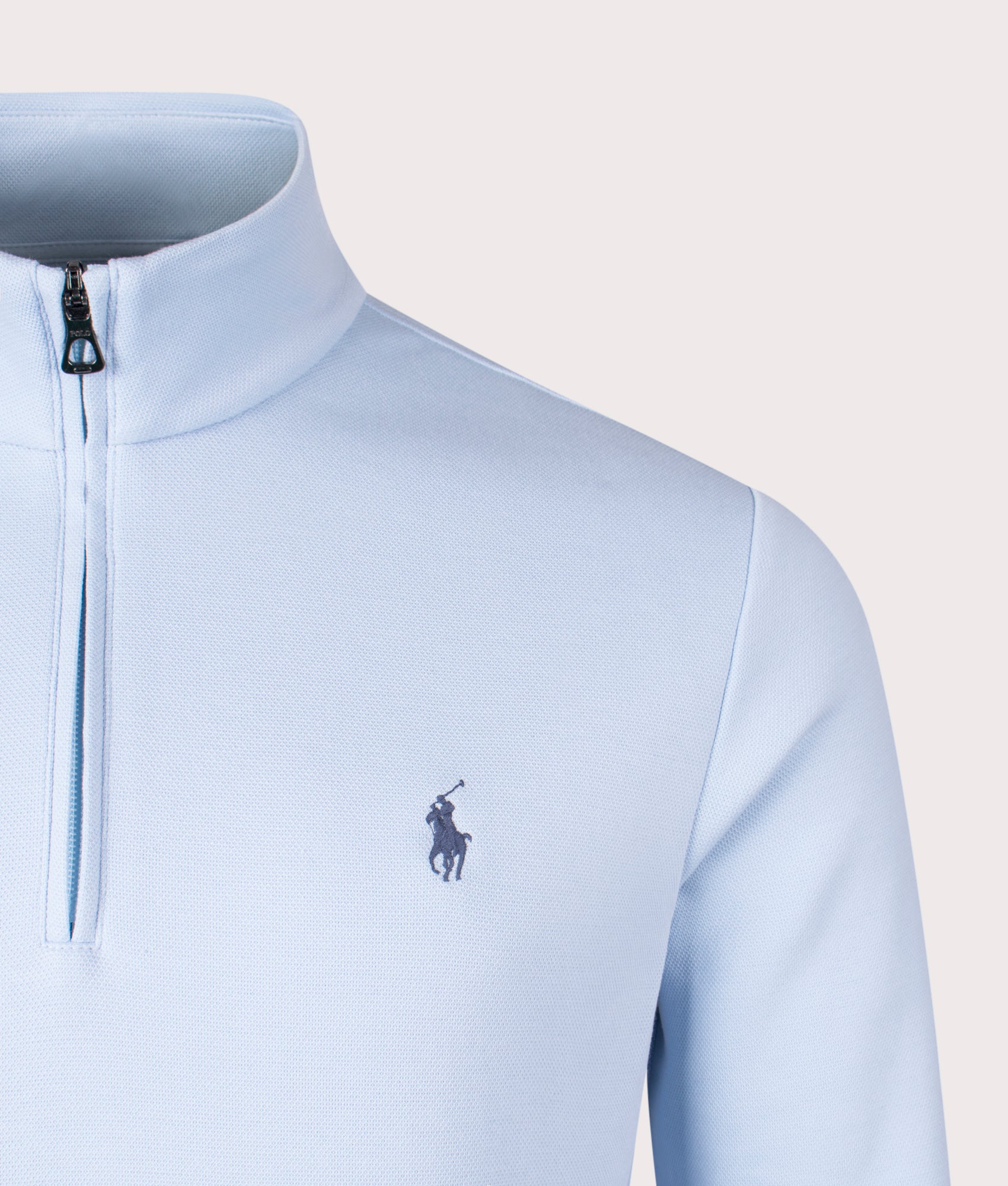 Double-Knit Mockneck Quarter Zip in Southport Blue | Polo Ralph Lauren | EQVVS | Front detail shot 