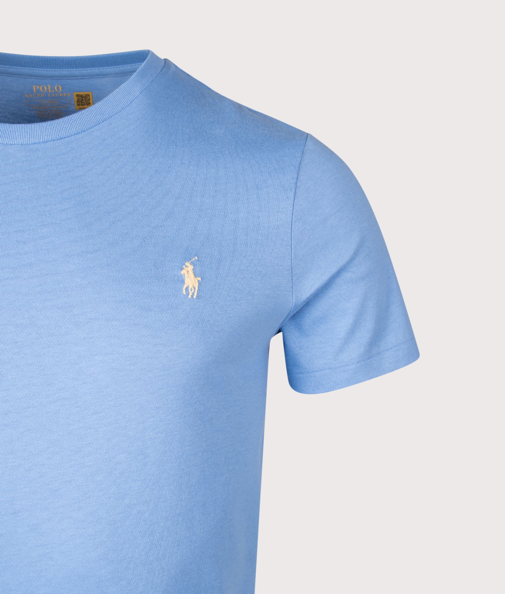 Custom Slim Fit Jersey T-Shirt in Bristol Blue | 100% Cotton | Polo Ralph Lauren | EQVVS | Front detail shot 
