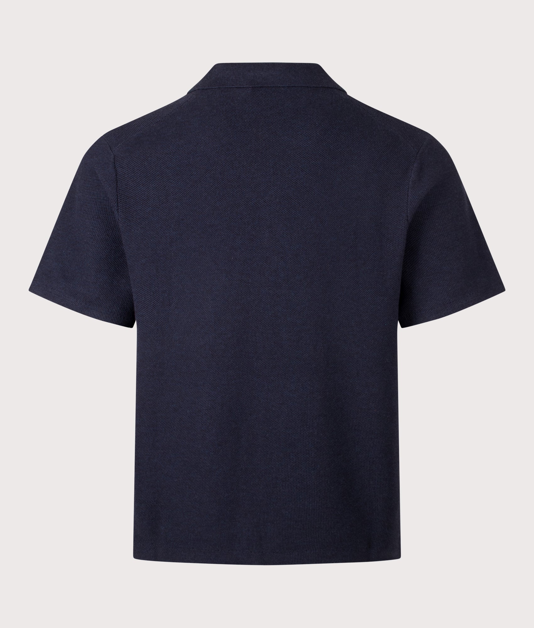 Polo Ralph Lauren Mesh Knit Cotton Short Sleeve Shirt in Navy Heather at EQVVS Menswear. Back shot.