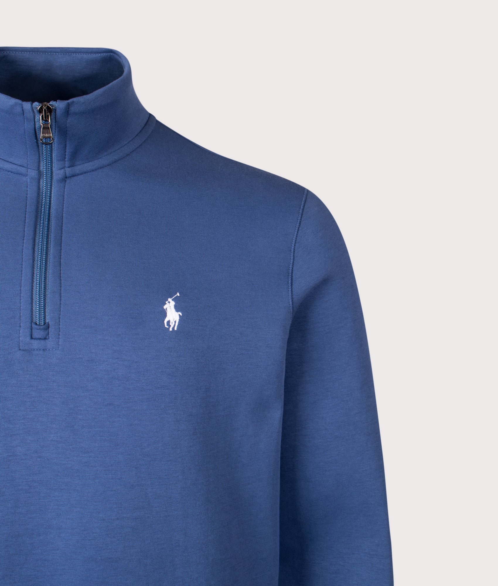 Double Knit Quarter Zip Sweatshirt in Night Navy | Polo Ralph Lauren | EQVVS | Front detail shot 