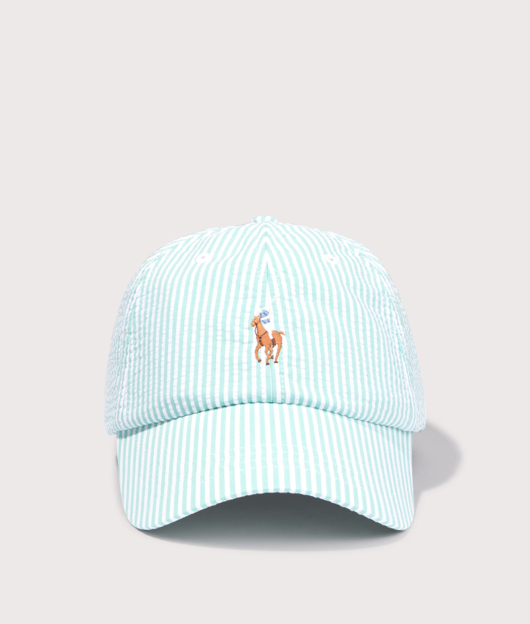 Polo Ralph Lauren Seersucker Ball Cap in Key West Seersucker at EQVVS Menswear. Front shot.