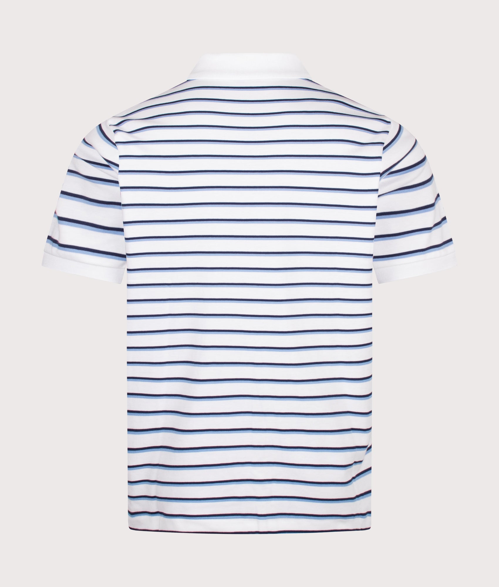 Polo Ralph Lauren Custom Slim Fit Striped Soft Cotton Polo Shirt in White Blue Multi at EQVVS Menswear. Back shot.