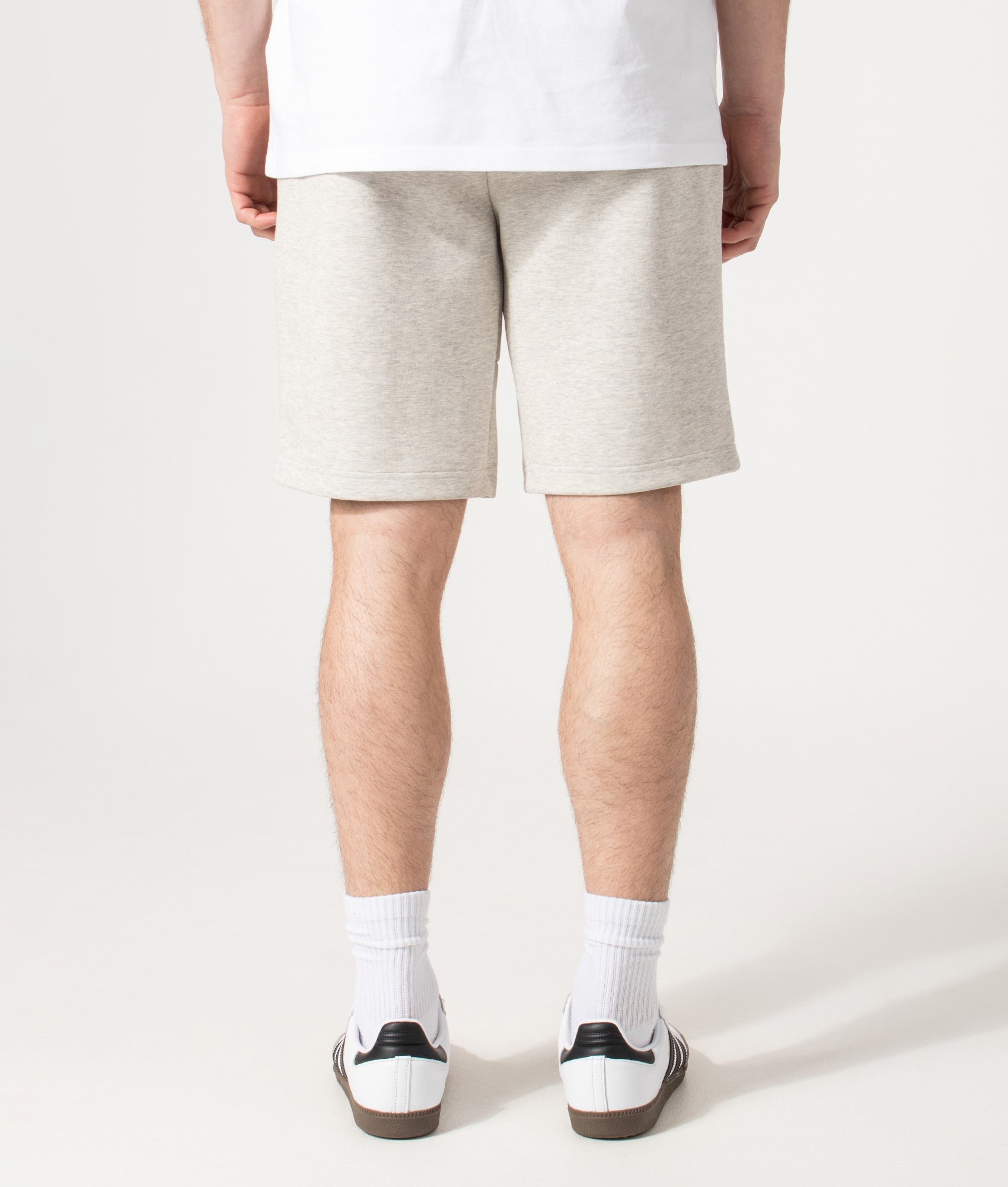 Polo Ralph Lauren Regular Fit Double Knit Athletic Sweat Shorts in Light Sport Heather at EQVVS Menswear. Model back shot.