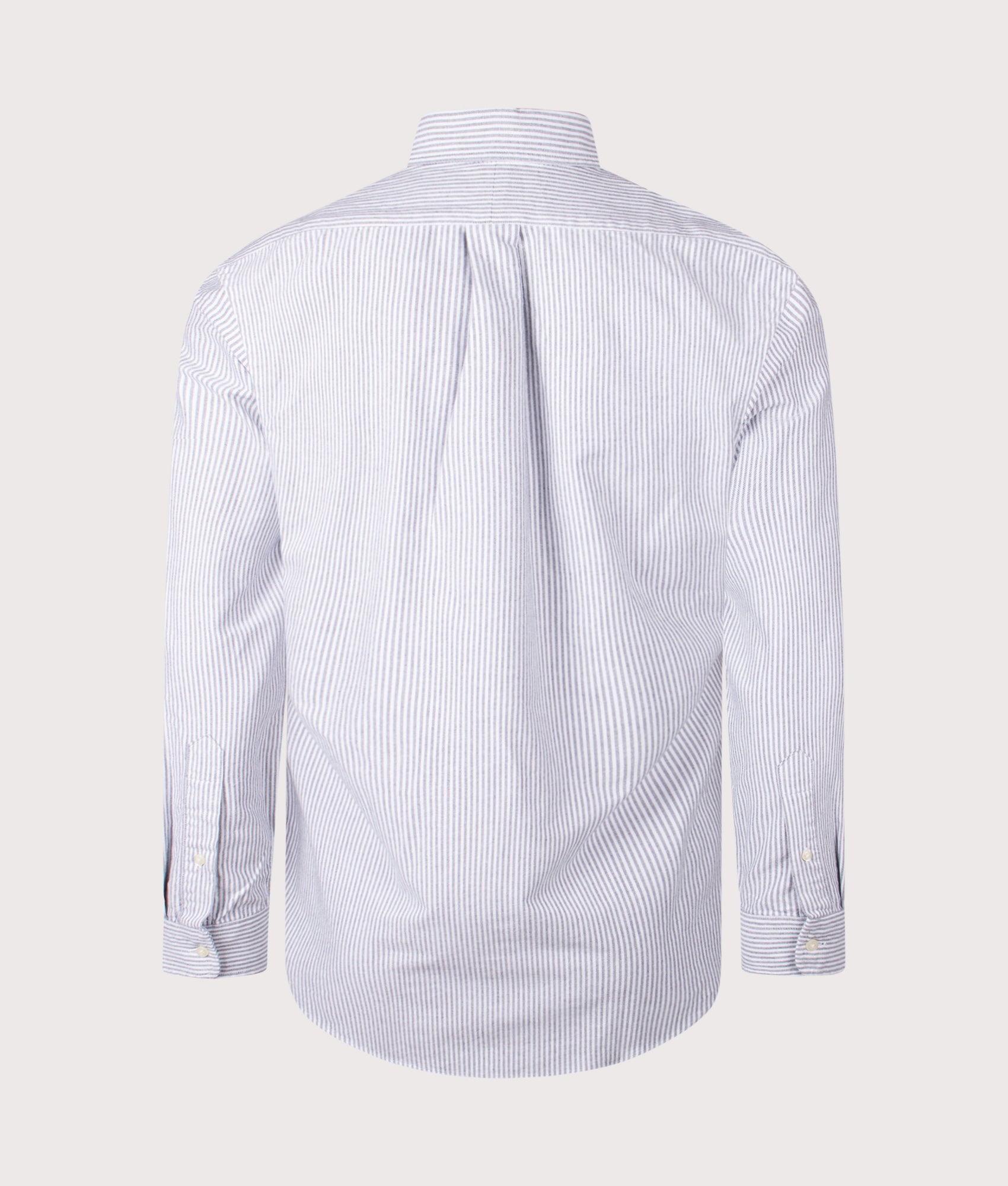 Polo Ralph Lauren Custom Fit Striped Oxford Shirt in Slate/White at EQVVS Menswear. Back shot.