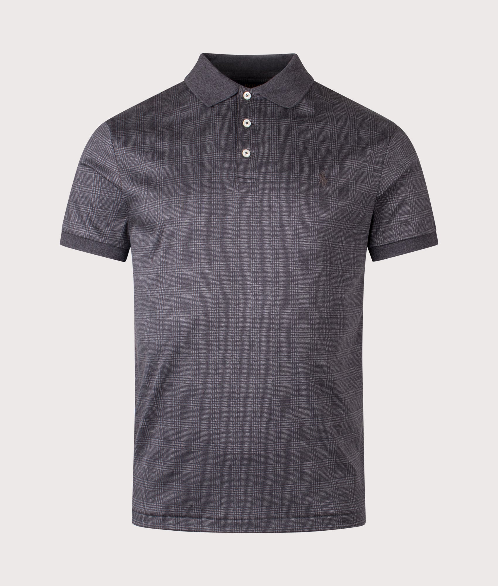 Custom Slim Fit Glen Plaid-Print Polo Shirt in Fairway Glen/Med Flannel Heather | 100% Cotton | Polo Ralph Lauren | EQVVS | Front shot 
