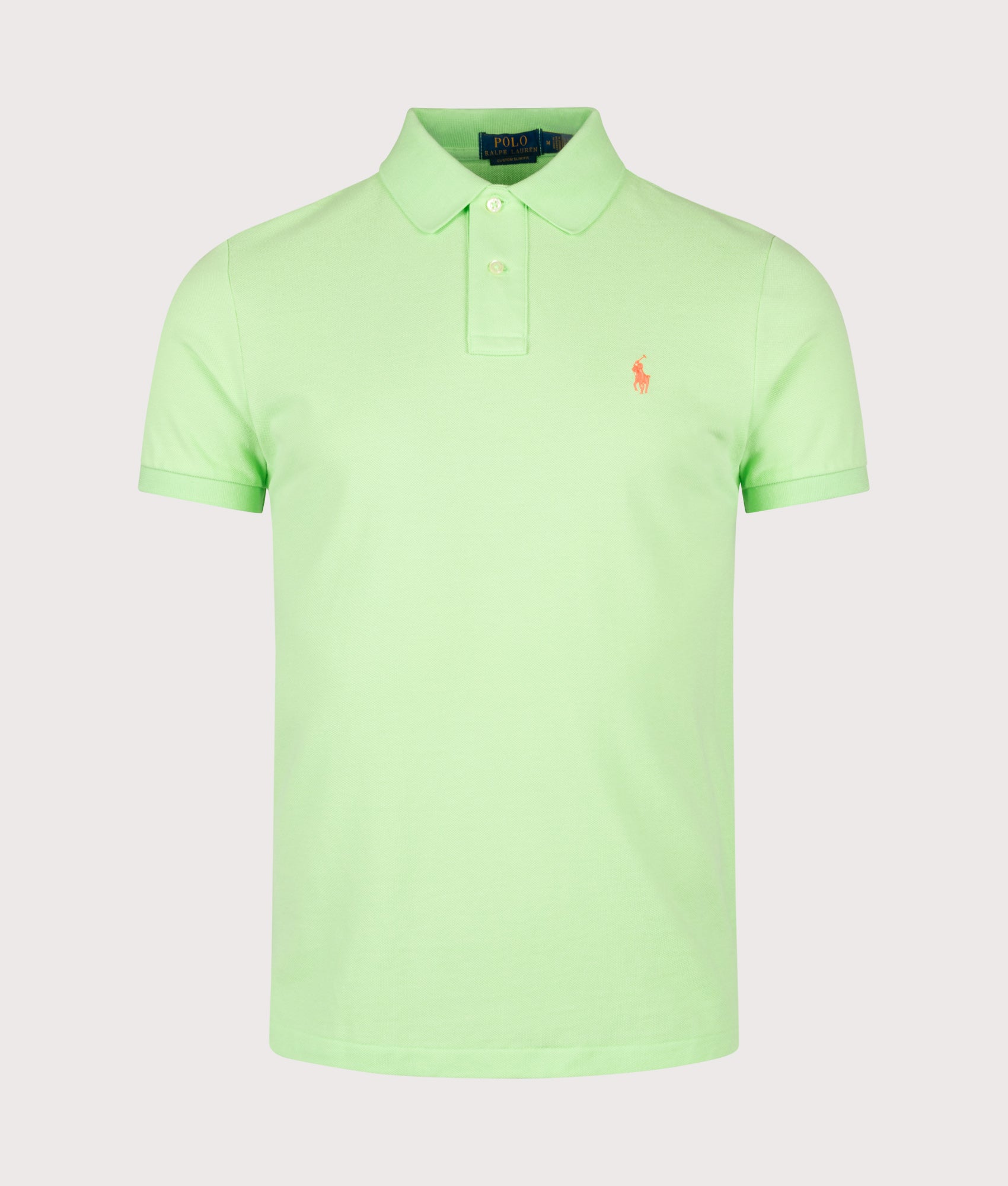Polo Ralph Lauren Custom Slim Fit Mesh Polo Shirt in Cruise Lime at EQVVS Menswear. Front shot.
