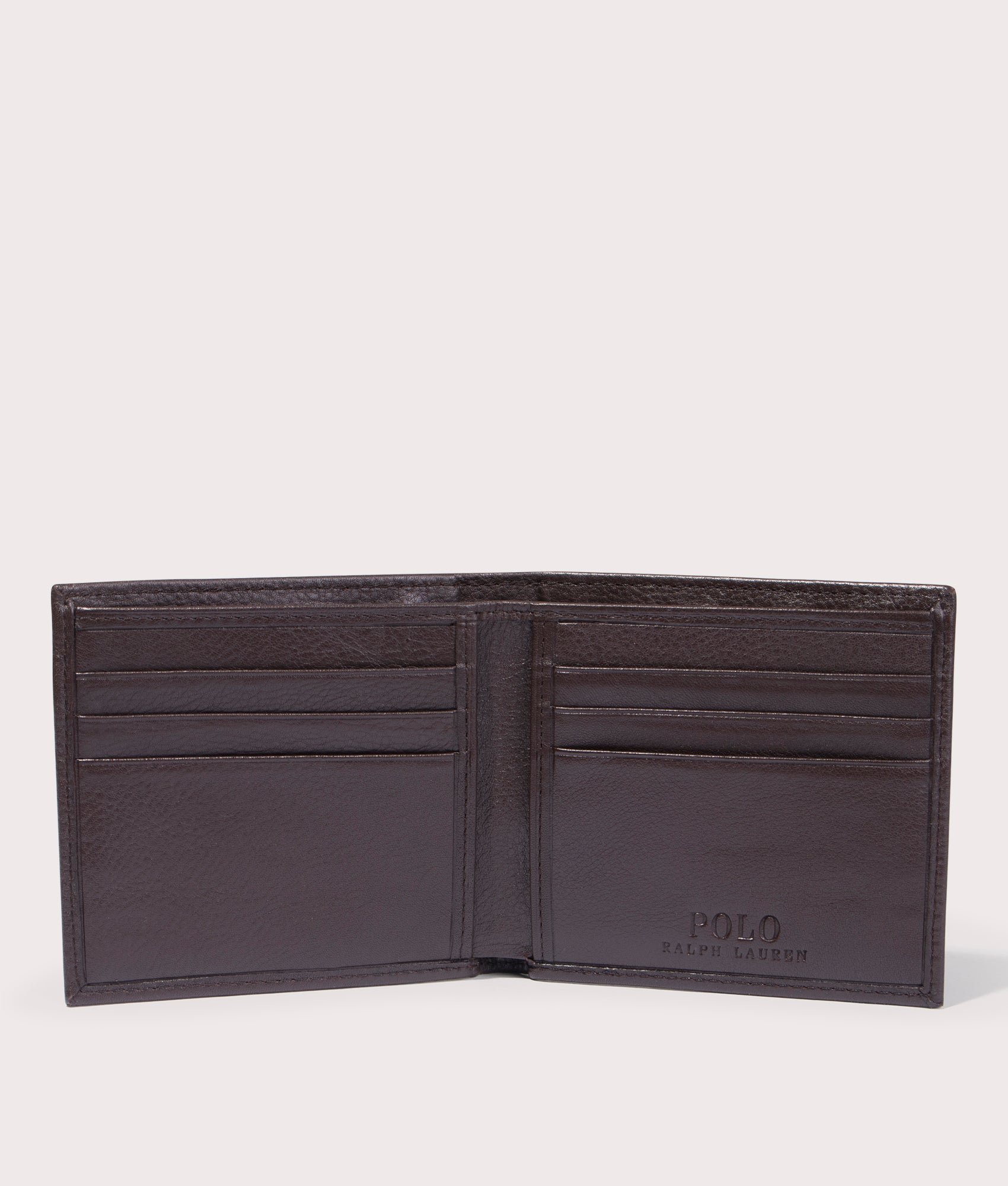 Polo Ralph Lauren Pebbled Brown Leather Billfold Wallet at EQVVS Open Shot 