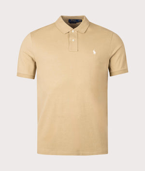 Classic Fit Mesh Polo Shirt in Cafe Tan by Polo Ralph Lauren. EQVVS Front Angle Shot.