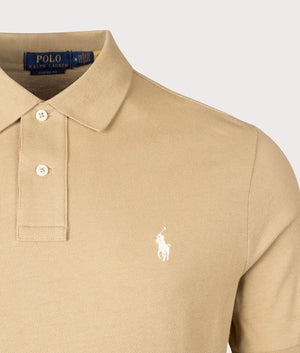 Classic Fit Mesh Polo Shirt in Cafe Tan by Polo Ralph Lauren. EQVVS Detail Shot.