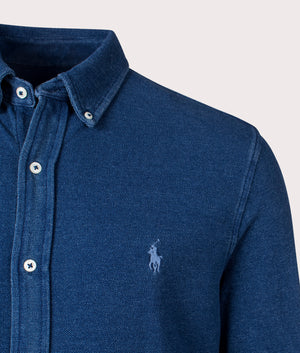 Polo Ralph Lauren Featherweight Mesh Shirt Dark Indigo Detail Shot at EQVVS