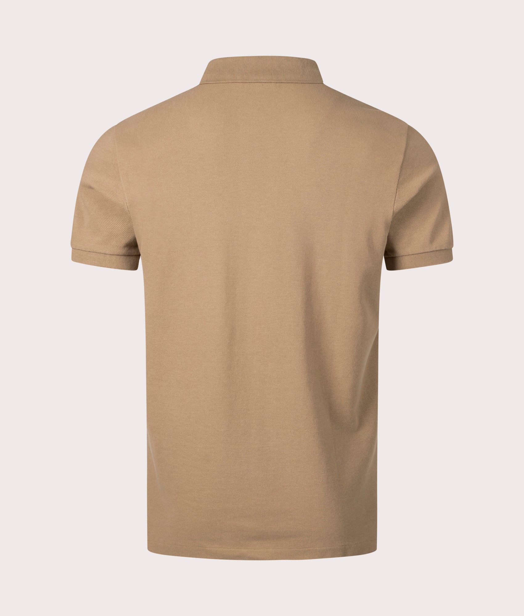 Polo Ralph Lauren Custom Slim Fit Mesh Polo Shirt in Cafe Tan at EQVVS Menswear. Back shot.