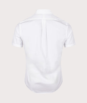 Slim Fit Short Sleeve Twill Sport Shirt in White by Polo Ralph Lauren. EQVVS Back Angle Shot.