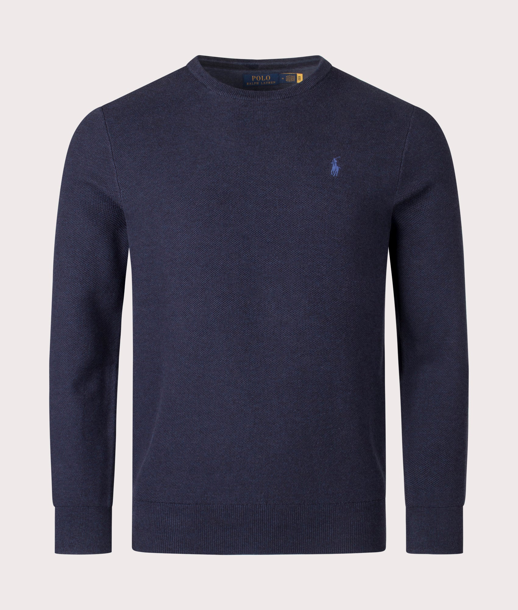 Textured Cotton Mesh Knitted Jumper in Navy Heather by Polo Ralph Lauren. EQVVS Shot. 