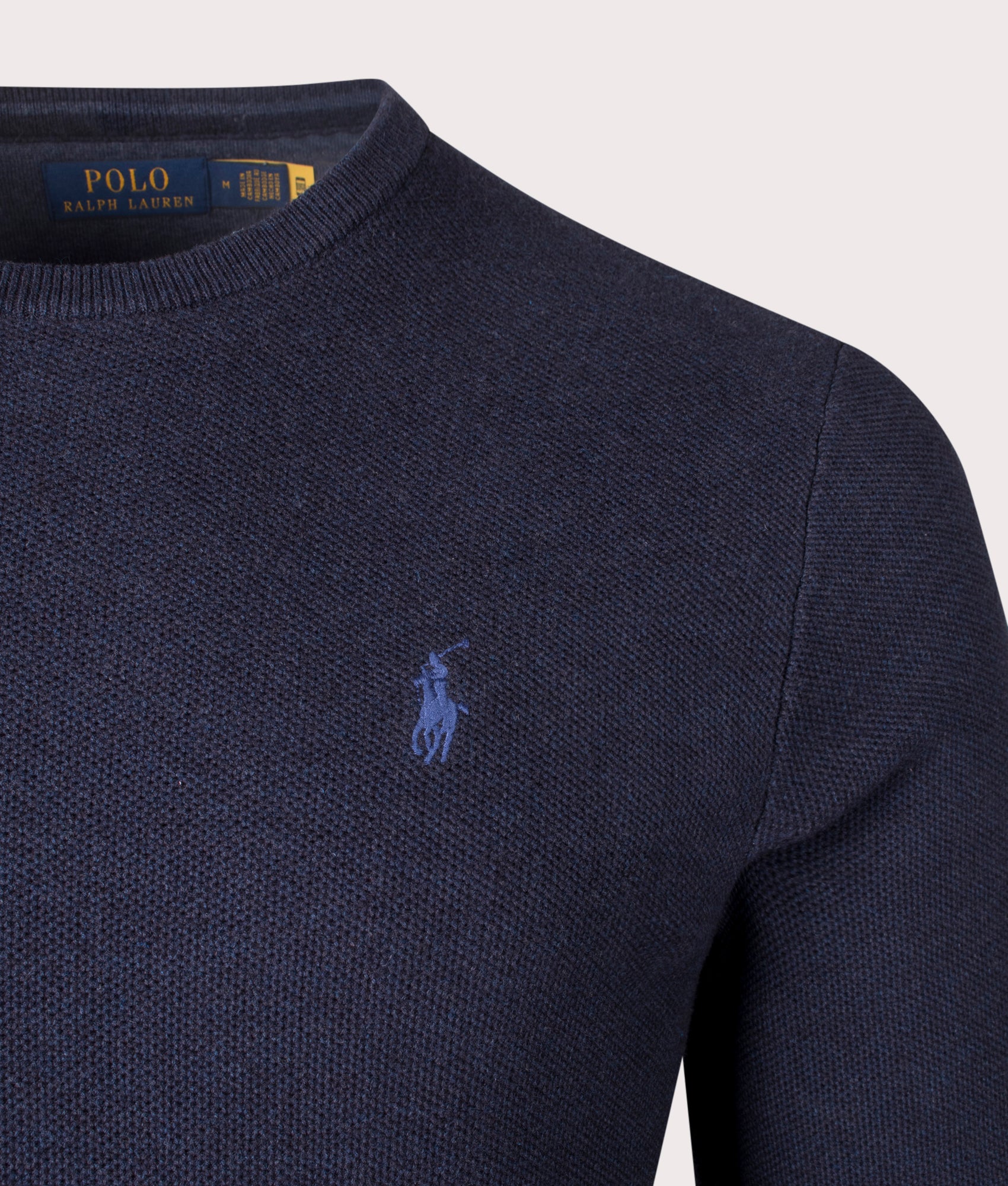 Textured Cotton Mesh Knitted Jumper in Navy Heather by Polo Ralph Lauren. EQVVS Shot. 