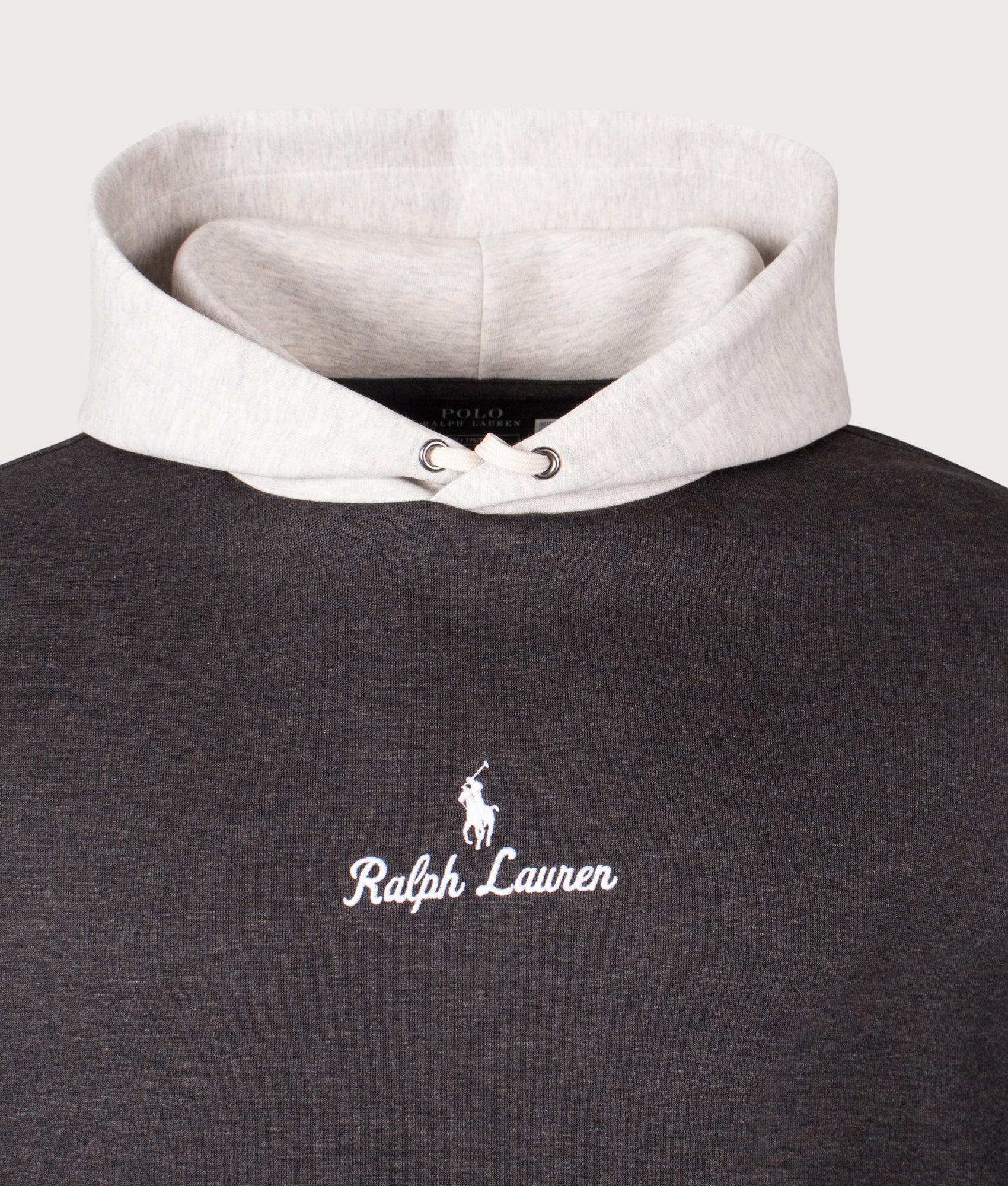 Relaxed Fit Double Knit Logo Hoodie in Dark Charcoal Heather Multi | Polo Ralph Lauren | EQVVS | Front detail shot 