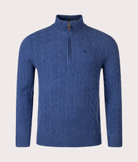 Cashmere Blend Quarter Zip Cable Knit Jumper: 010 Rustic Navy Heather 
