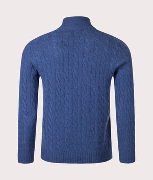 Cashmere Blend Quarter Zip Cable Knit Jumper in Rustic Navy Heather | Polo Ralph Lauren | EQVVS | Back shot 