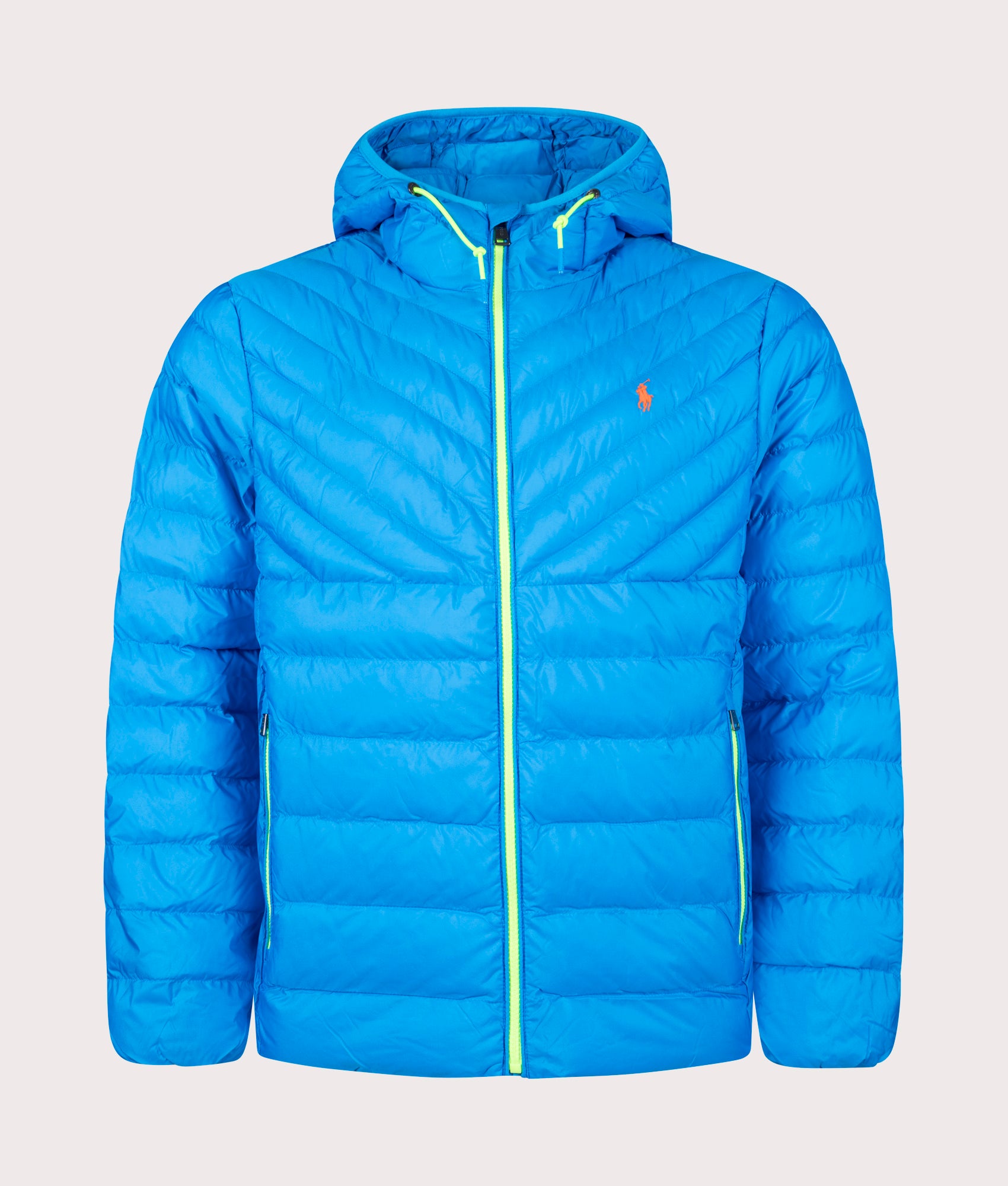 Polo Ralph Lauren Terra Chevron Insulated Bomber Jacket in Ocean Blue Front Shot at EQVVS